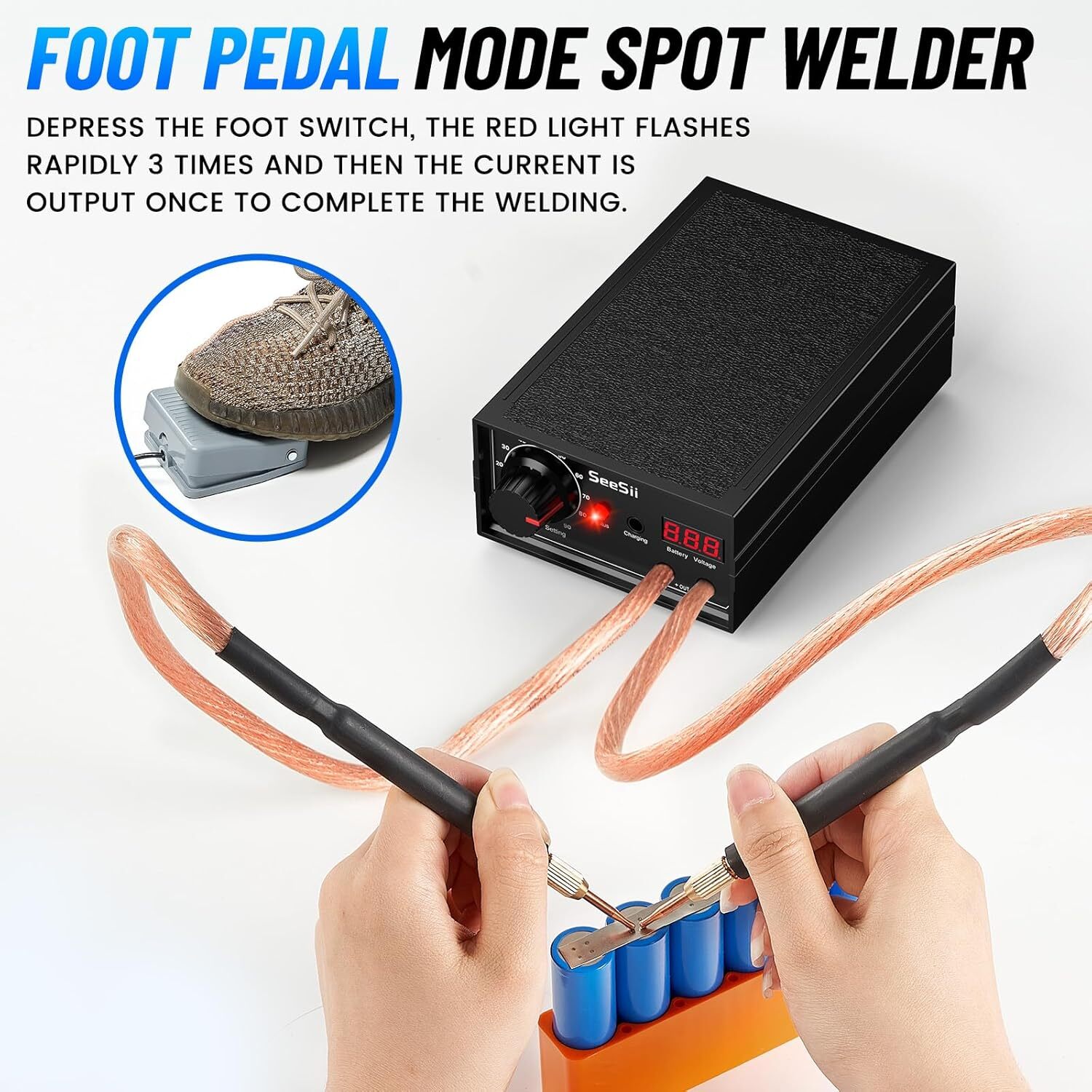 Seesii 8000W Spot Welder Foot Pedal Welding 90 Gears Spot Welding Machine kit