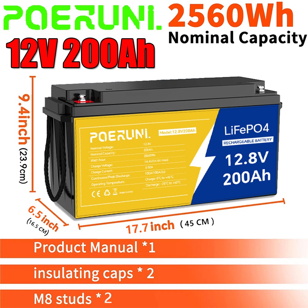 NEW 12V 200AH LiFePO4 Lithium Battery 2560W Deep Cycle BMS for Solar RV Off-grid