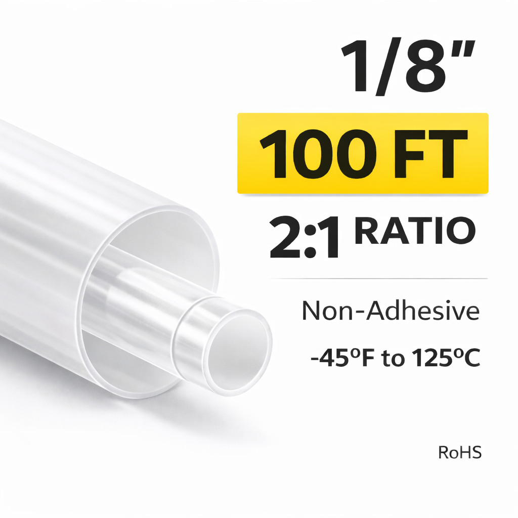1/8″ ID Heat Shrink Tubing 100FT 2:1 Black Red White Clear UL RoHS