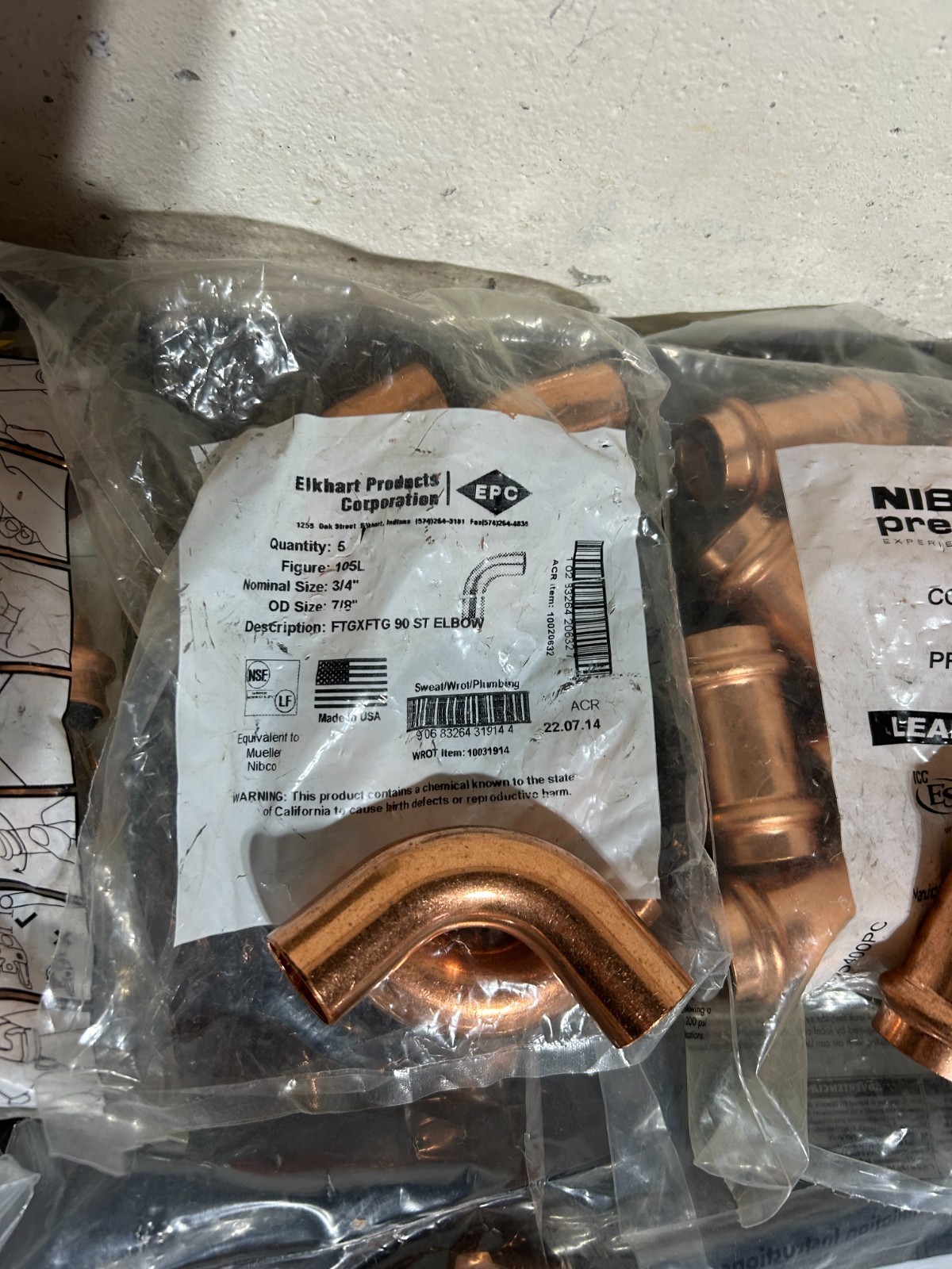 125 – NIBCO VIEGA PROPRESS COPPER PRO PRESS FITTINGS 3/4″ NIB. MADE IN USA
