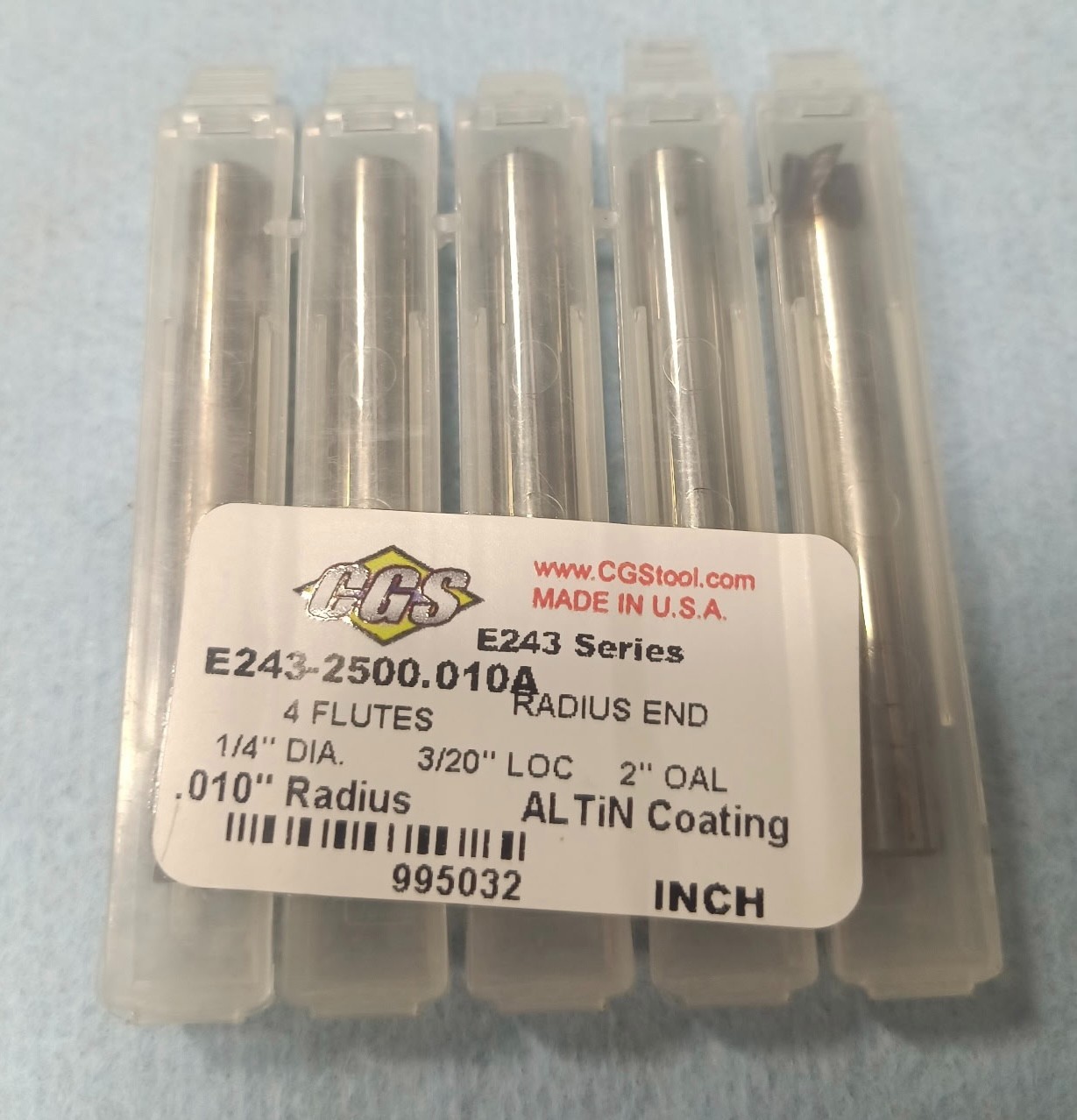 1/4″ 4 FLUTE NEW “CGS” CORNER RADIUS END MILL ALTiN 5 PACK!!