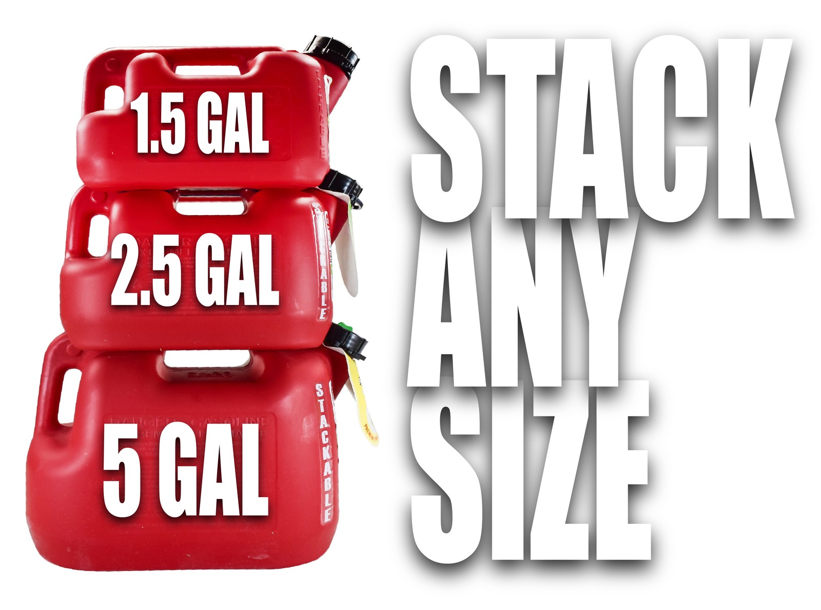 Fuelworx Red 5 Gallon Stackable Fast Pour Gas Fuel Can CARB Compliant 3-Pack
