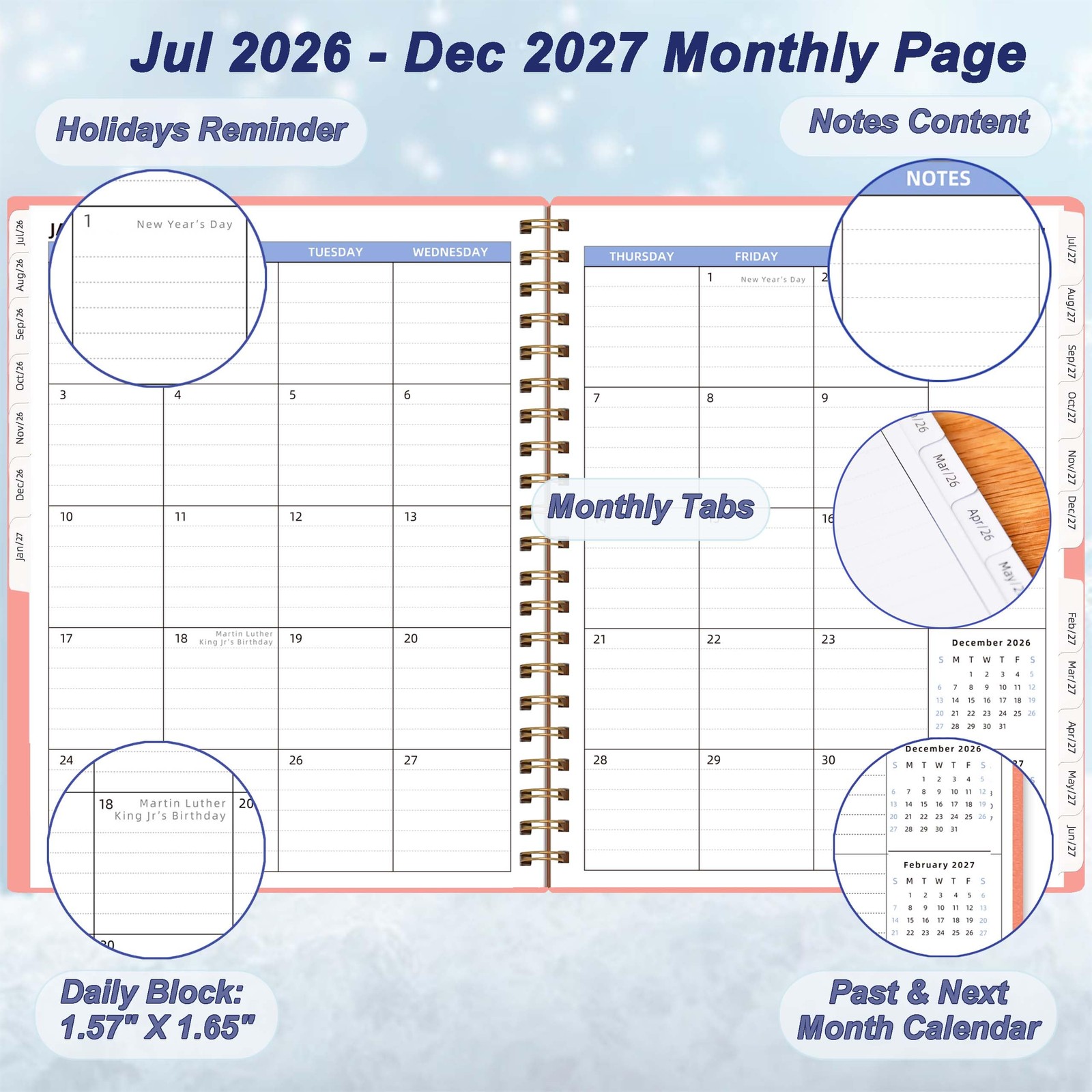 2026-2027 Monthly Planner (7.6» x 9.6»), 18 Months Agenda Planner from Jul …