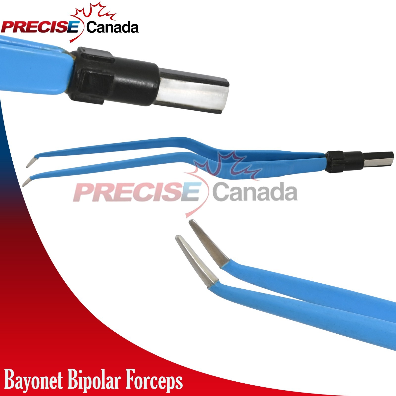 European Non Stick Bipolar Forceps Bayonet 7.5″ Angled Up 1mm Reusable EL-123