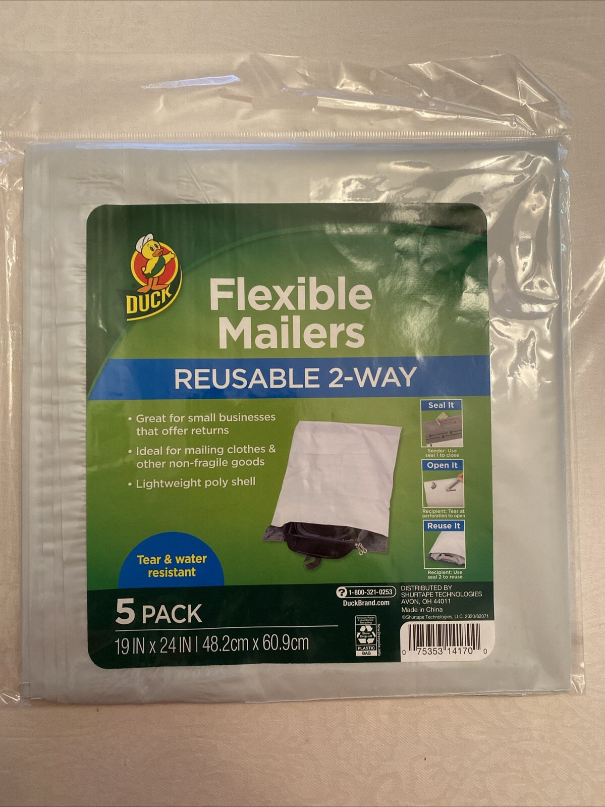 Duck – Flexible Mailers – Reusable 2 Way 19 IN x 24 IN- 5 Count – New Lot Of 6