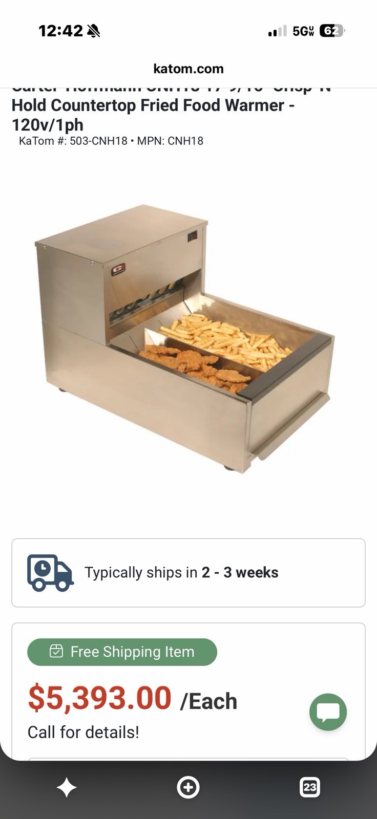Carter-Hoffmann CNH18 17 9/16″ Crisp ‘N Hold Commercial Fried Food Warmer – 120v