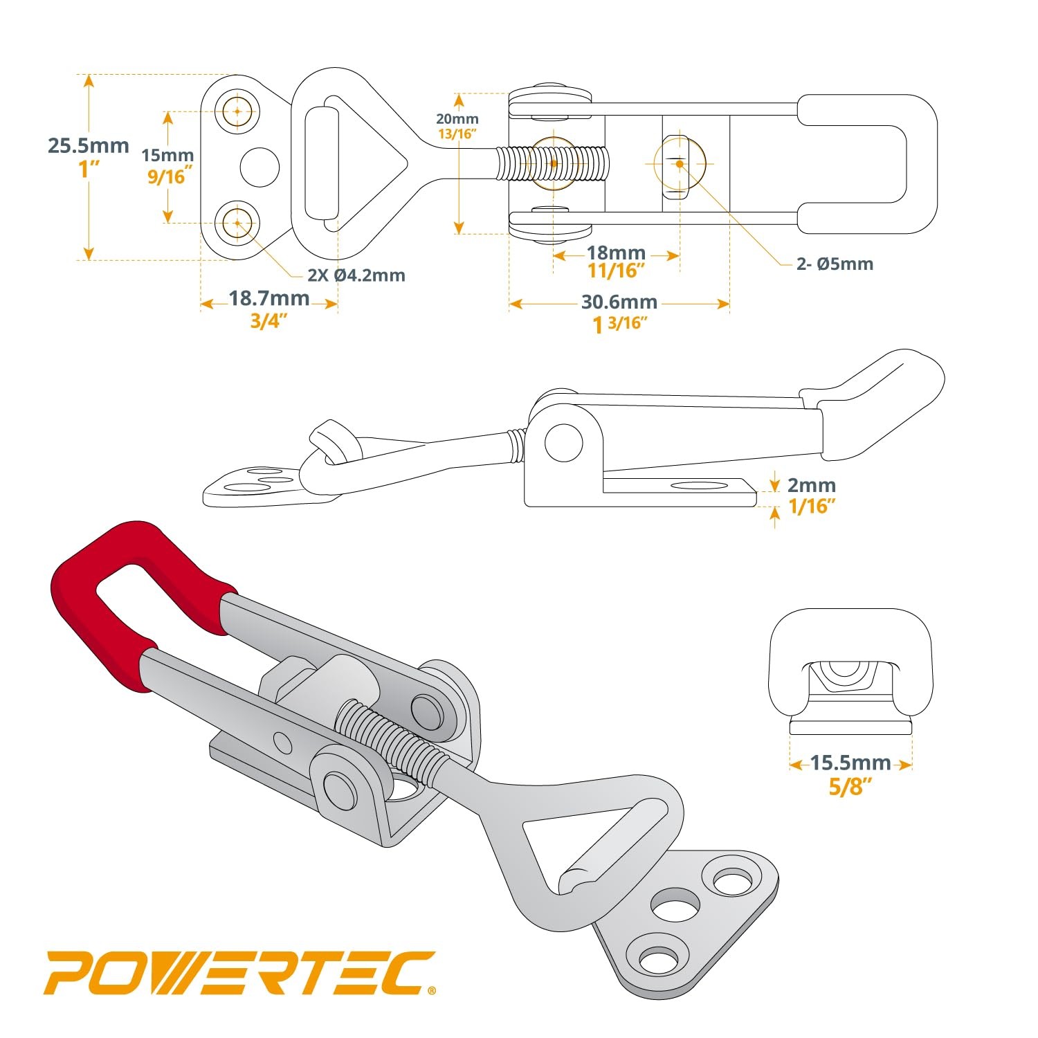 POWERTEC 4PK Toggle Clamp, 220 lbs Holding Capacity, 4001 Adjustable Pull Act…
