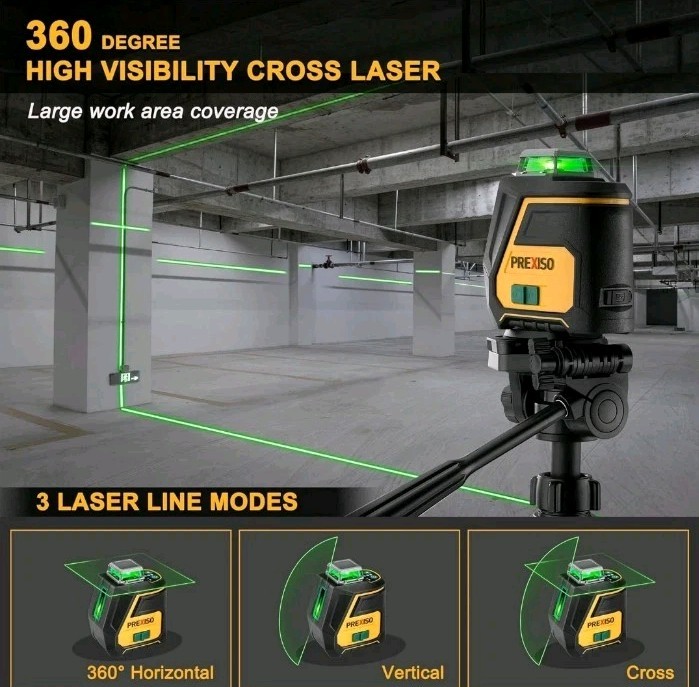 PREXISO 360 Laser Level with Tripod – IP54 Rechargeable Wide Angle Vertical…