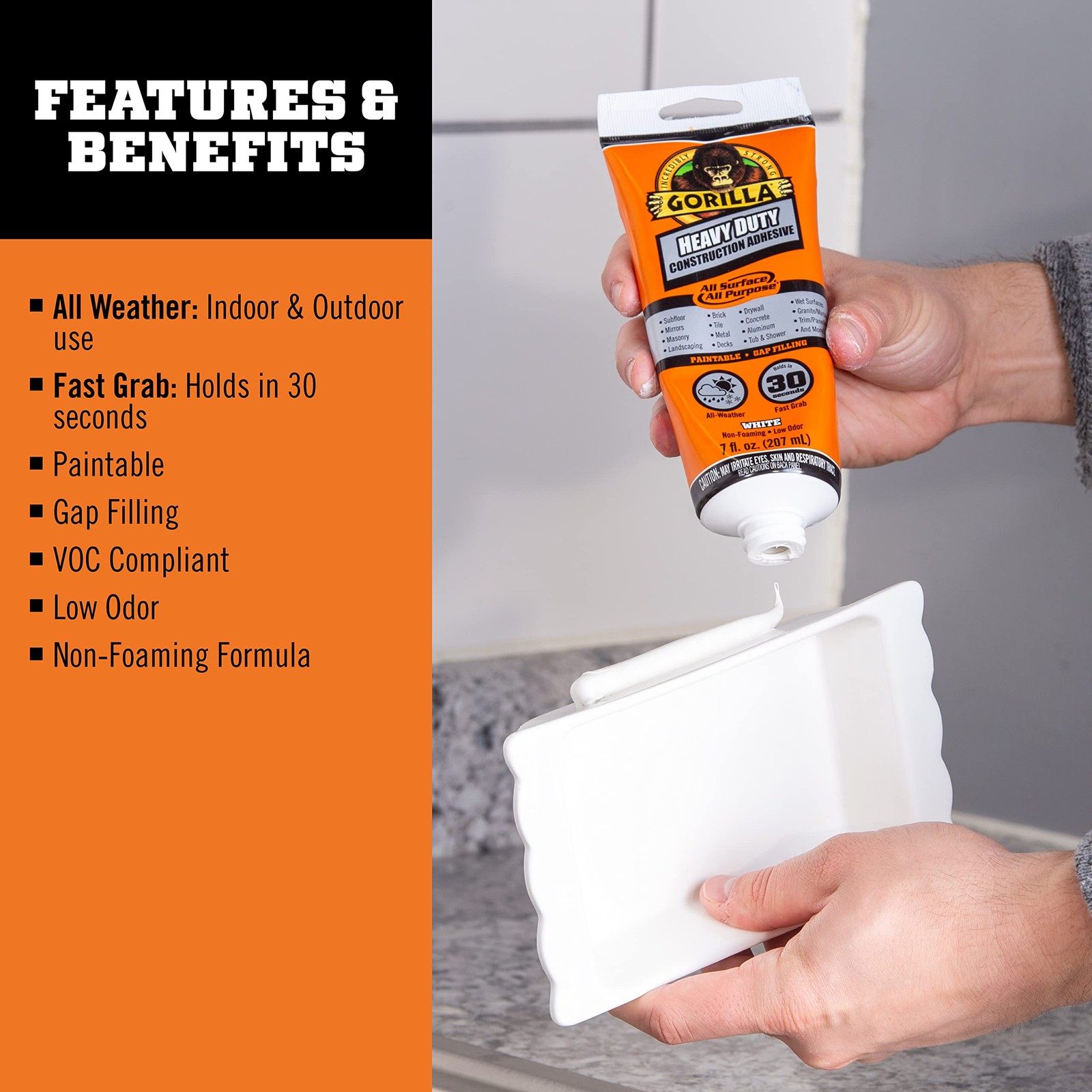 Gorilla Heavy Duty Construction Adhesive Waterproof All Purpose Bonding Glue …
