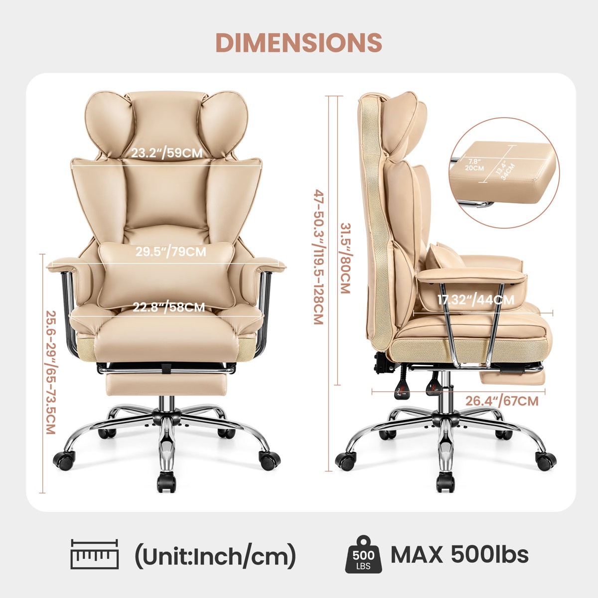 BESTFAIR FAUX LEATHER EXECUTIVE COMPUTER CHAIR – DARK BEIGE