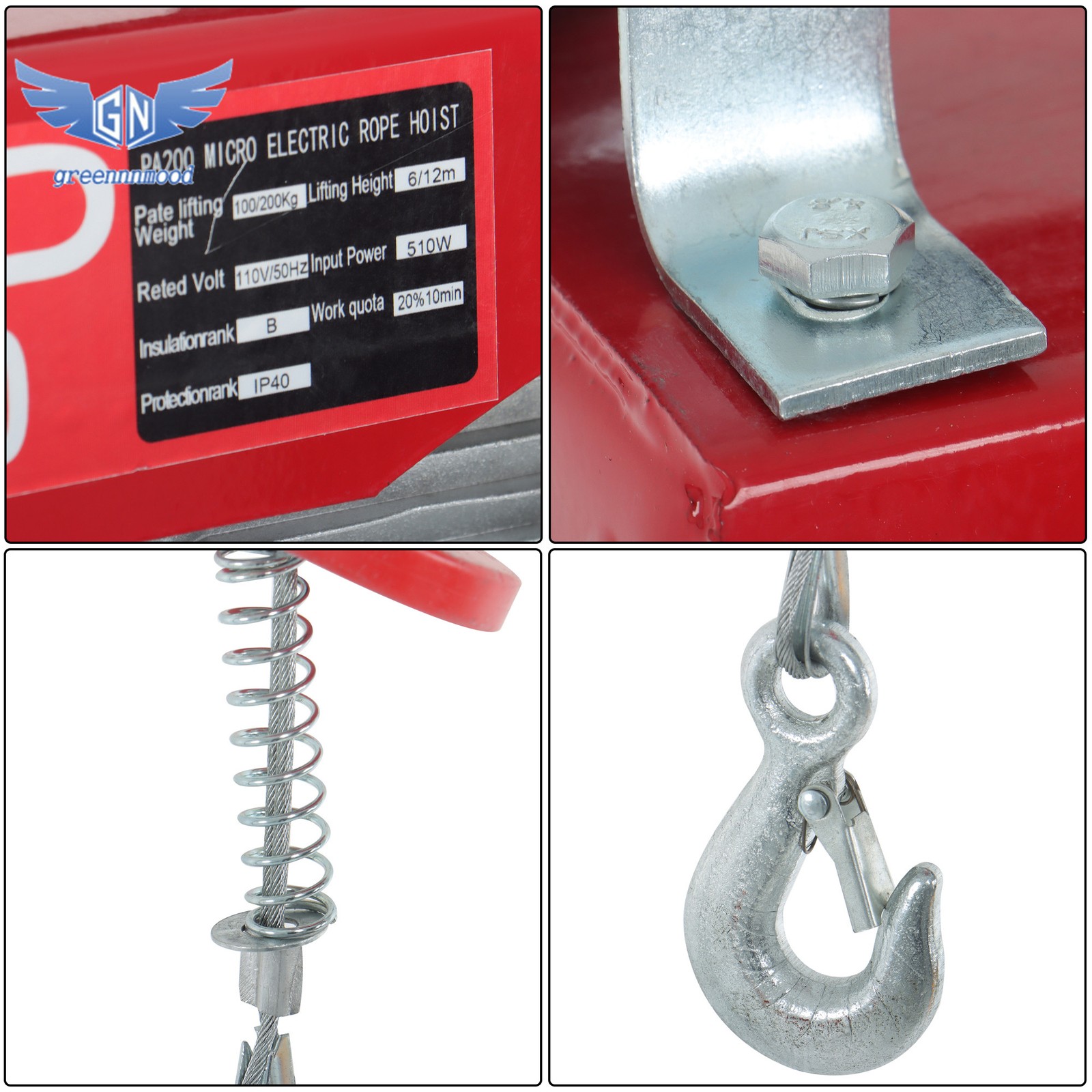 Mini Electric Hoist 110v 440lbs/200kg 6.6ft/2m Wired Remote Control