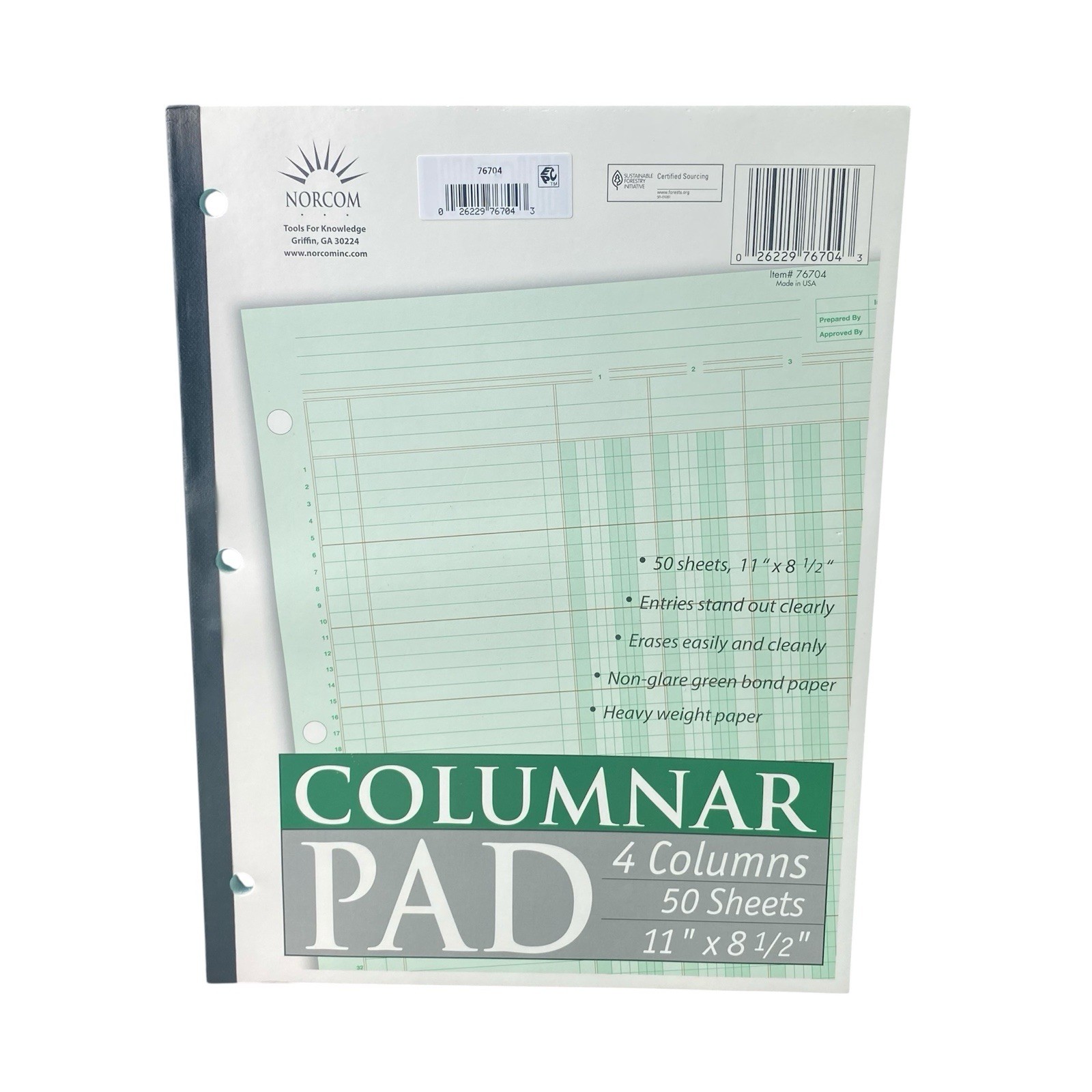 Norcom, Columnar Ledger Pad, 4 Columns, 8.5″ x 11″, Letter Size, 50 Sheets