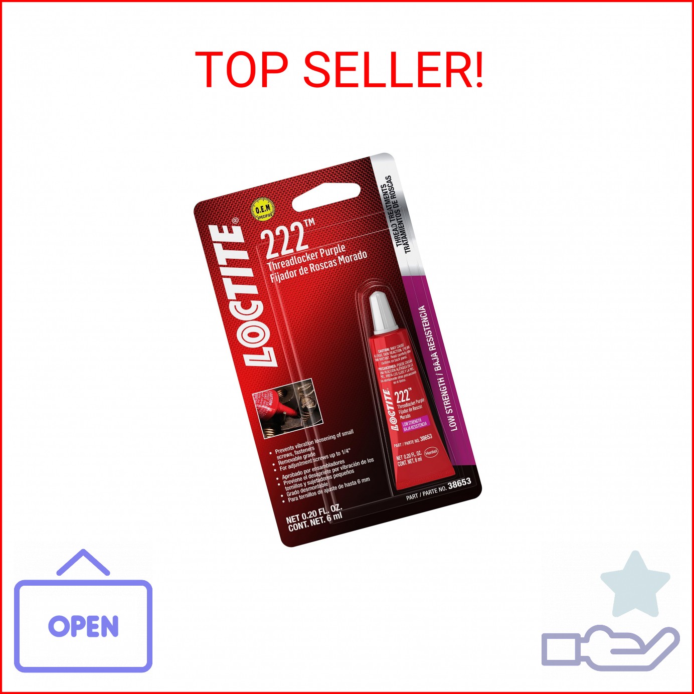Loctite 38653 222 Purple Low Strength Thread Locker Tube – 6 ml