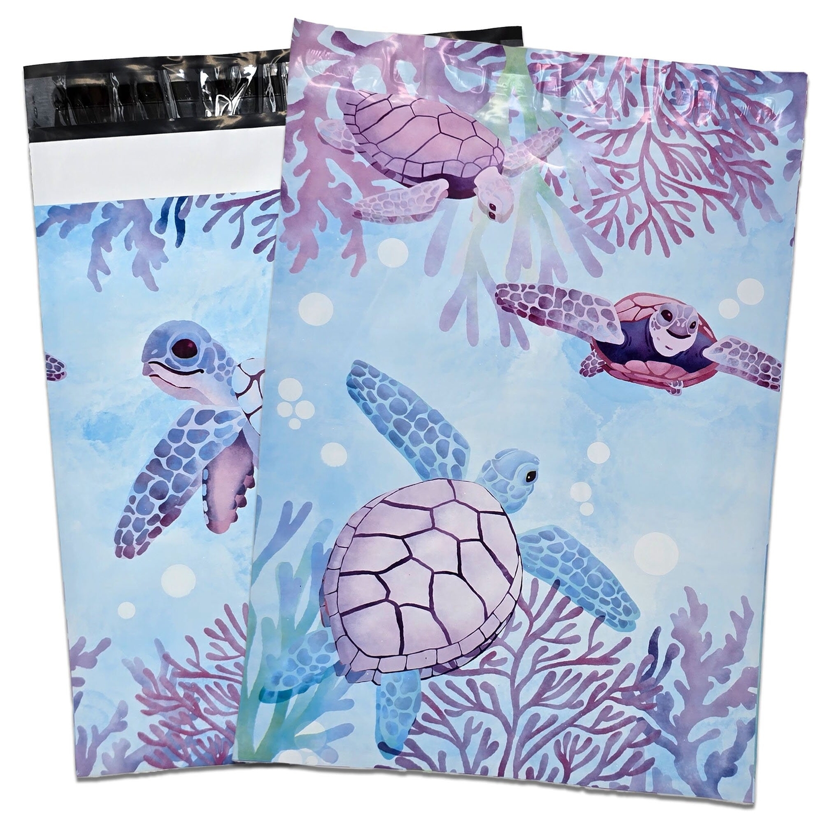 Adorable Sea Turtle 10×13 Poly Mailers Playing in Ocean Designer Cute, Durable,
