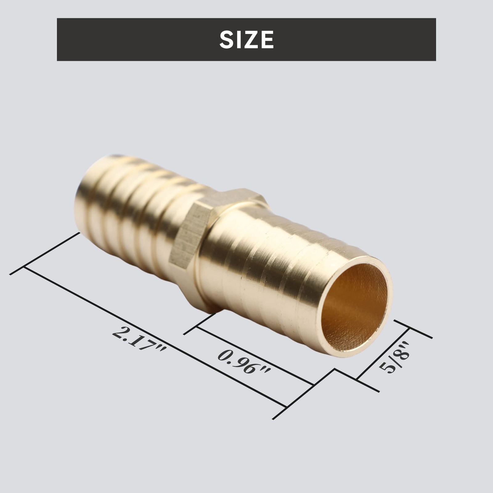 U.S. Solid 5/8″ Brass Hose Barbed Splicer Round Equal Hose Joint W/ Clamps, 3pcs