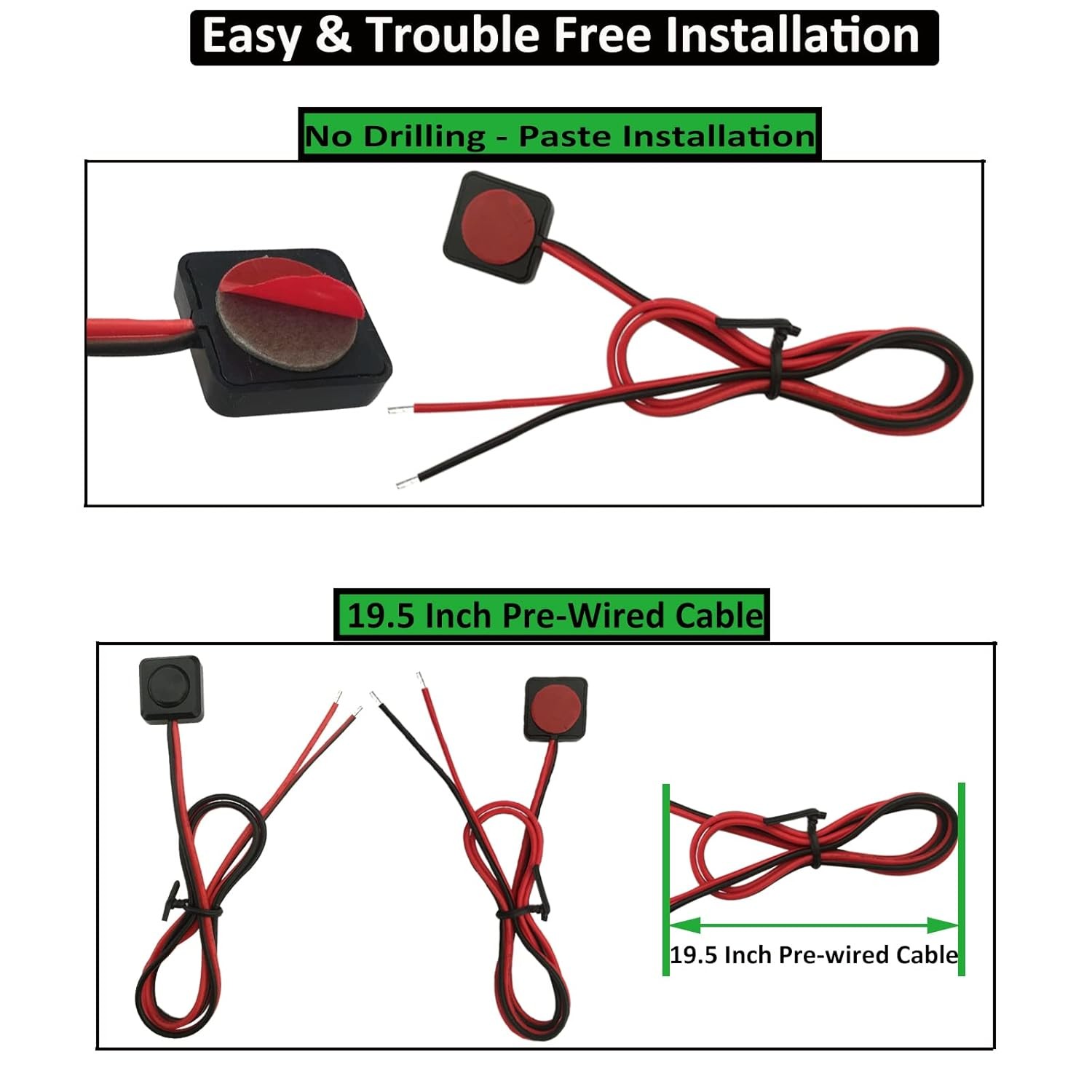 5PCS 12V Momentary Push Button Switch W/ 13.5 Inch Prewired Small Surface Mount