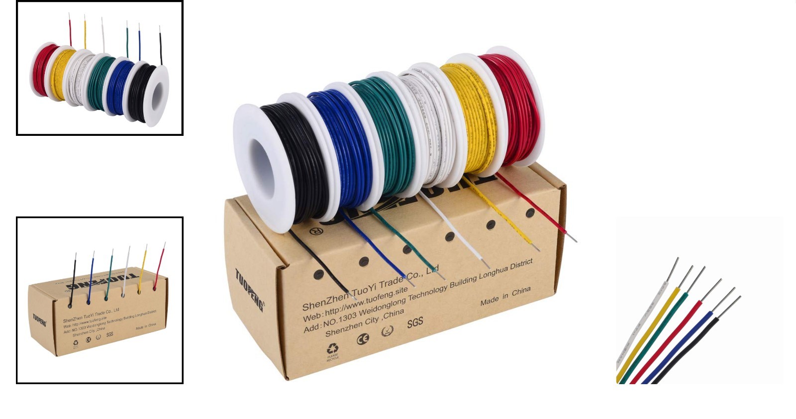 22 AWG Solid Core Hookup Wire – 6 Colors x 30ft Durable PVC Insulated Wires