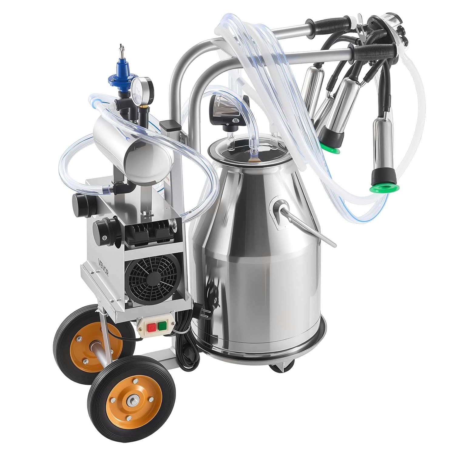Electric Cow Milking Machine, 6.6 Gal / 25 L 304 Stainless Steel Bucket, Food-Gr