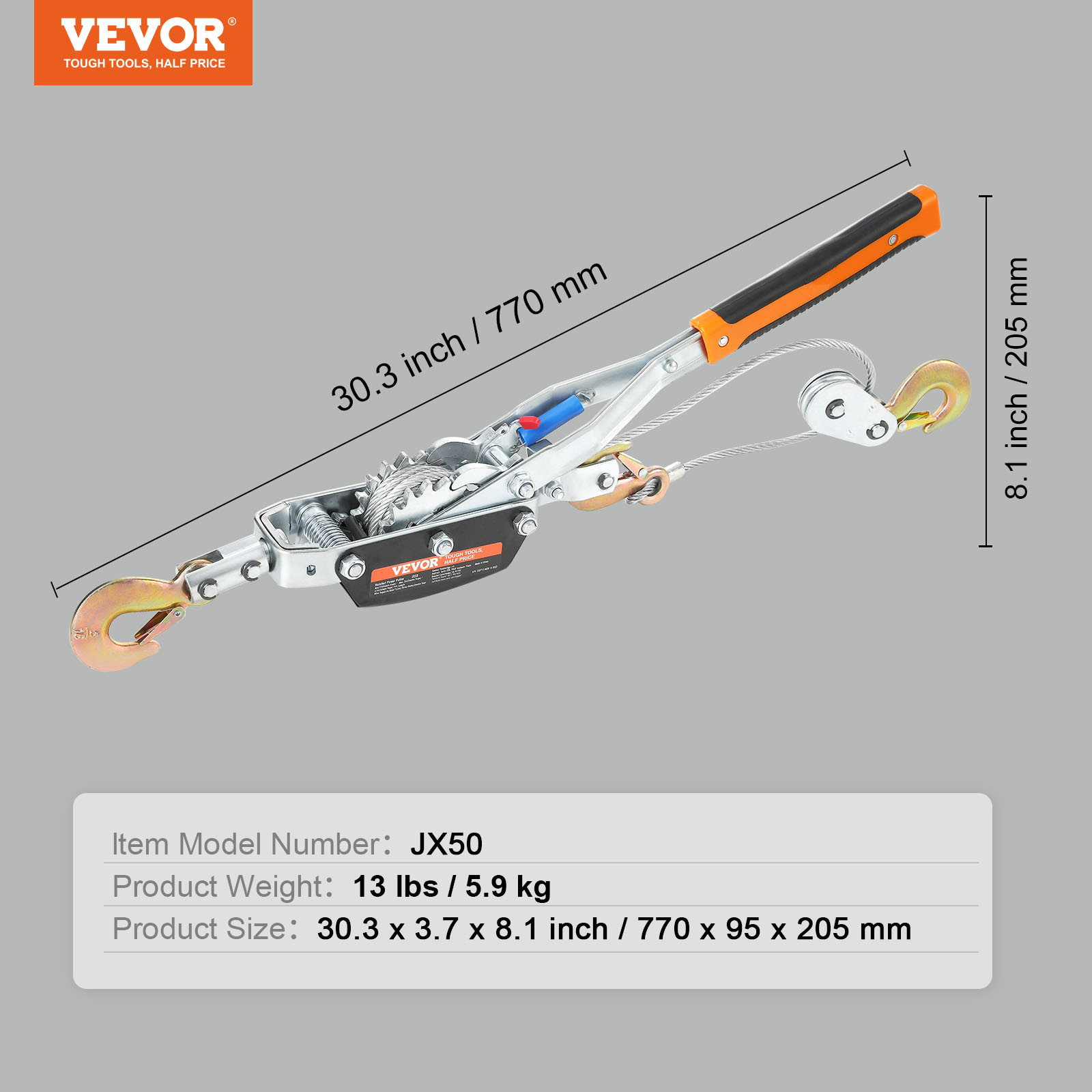 VEVOR Power Puller Come Along Winch 5 Ton 11023 lb Heavy Duty Pull Hoist 3 Hooks