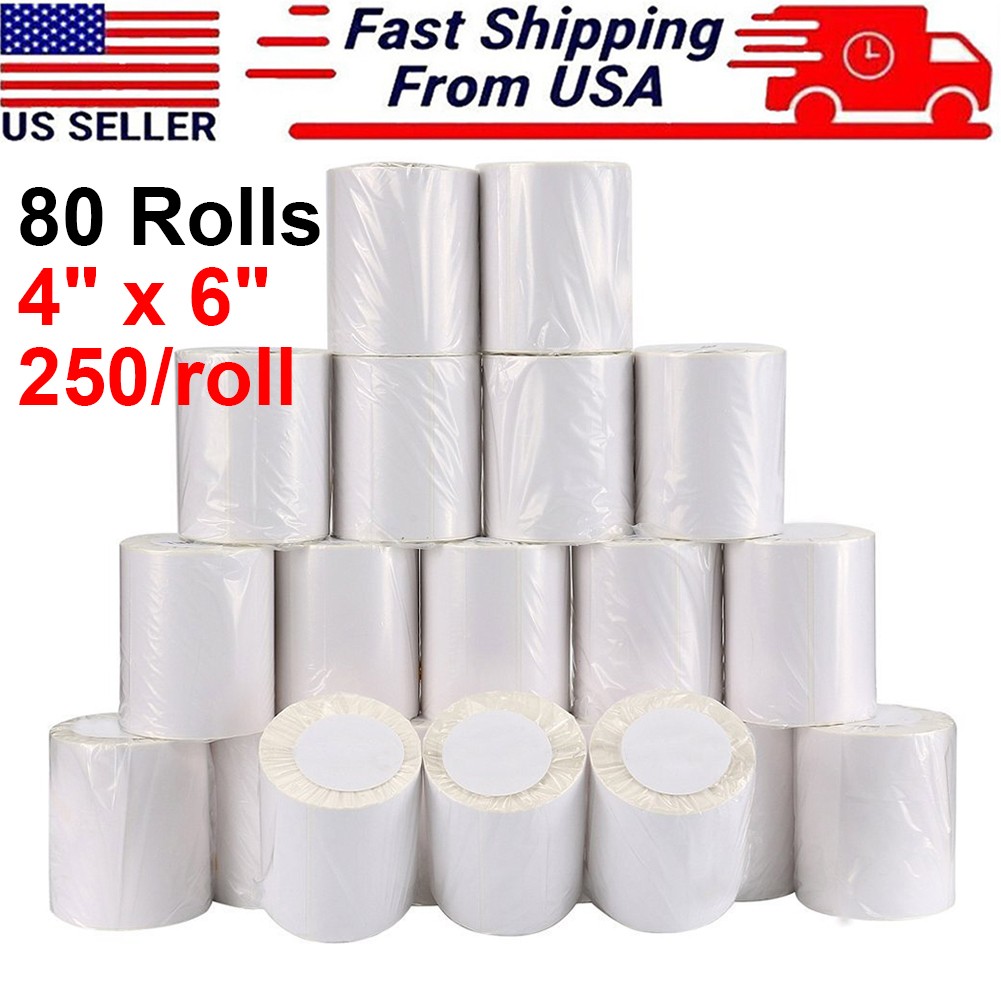 80 Rolls 4″x6″ Direct Thermal Shipping Labels 250/Roll For Zebra Rollo Eltron