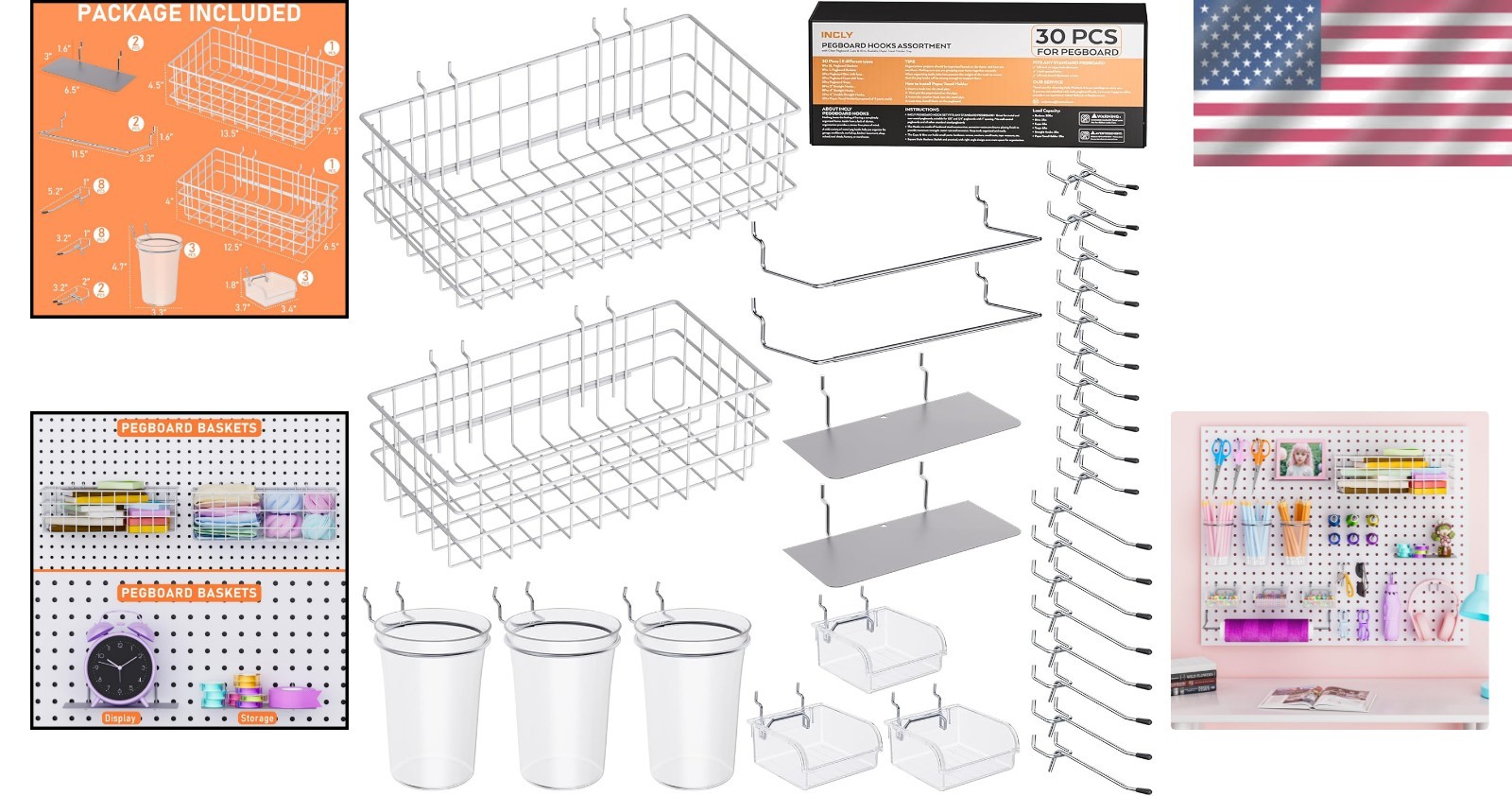 Complete 30-Piece Pegboard Accessory Set – Perfect for Craft and Garage Storage