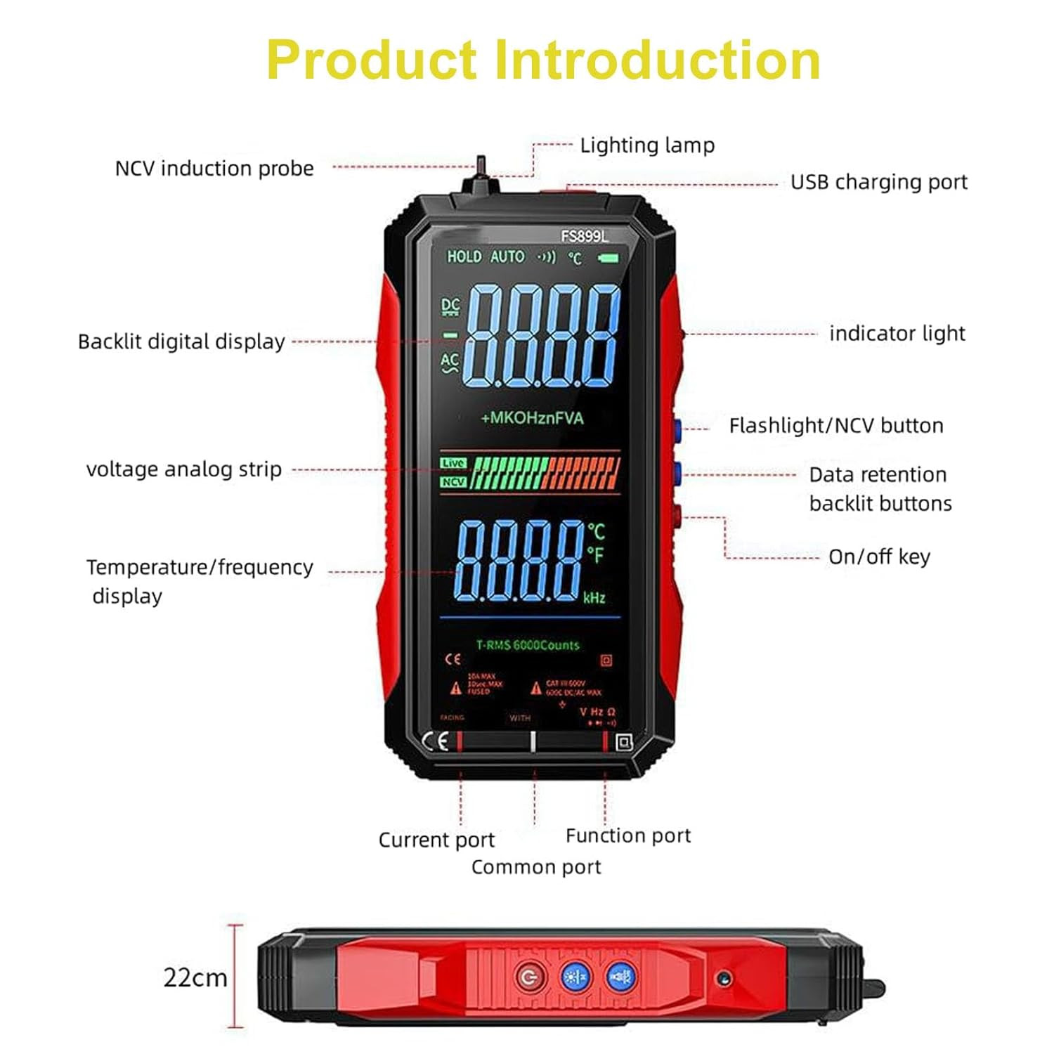 Digital Multimeter, FS899L Multimeter, USB Rechargeable Digital Multimeter