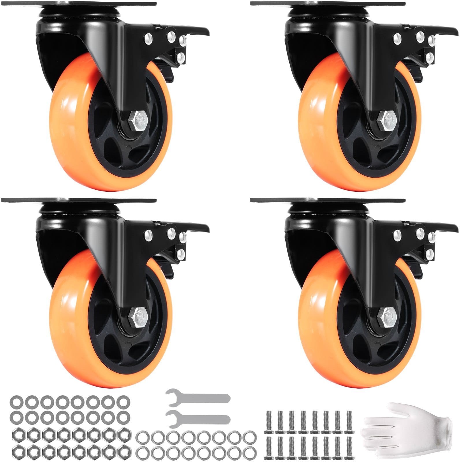 VEVOR 4 Inch Swivel Caster Wheels Set of 4 Heavy Duty PVC Locking 350 lbs