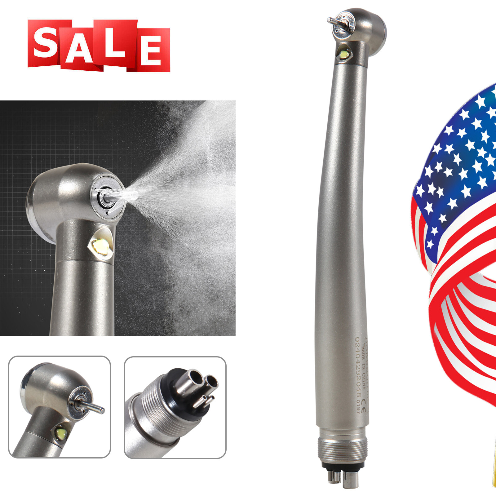 Dental E-Generator LED Fiber Optic High Speed 3 Spray Handpiece 4 Hole/2 Holes