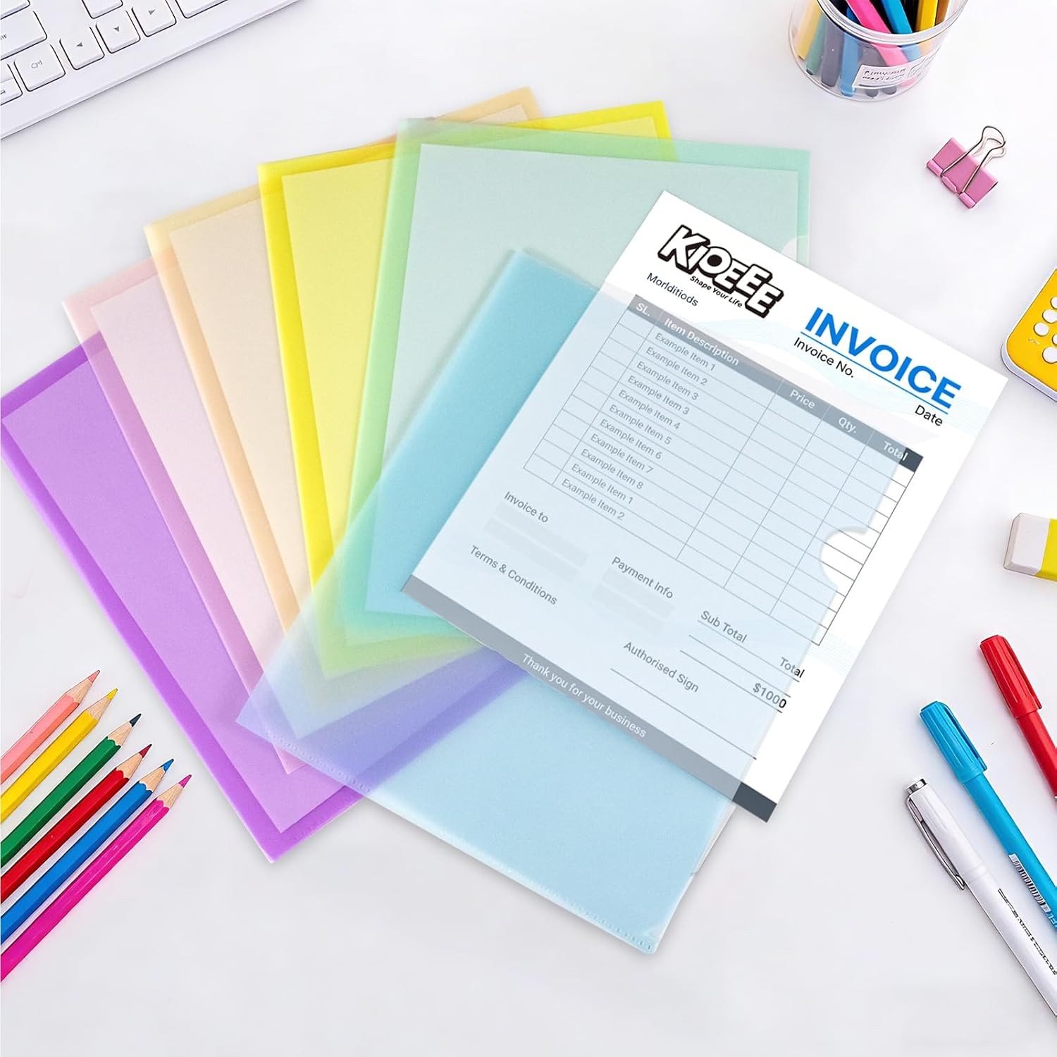 6 Pack Plastic File Folders, Letter Size Clear Project Sleeves for 8.5 x 11