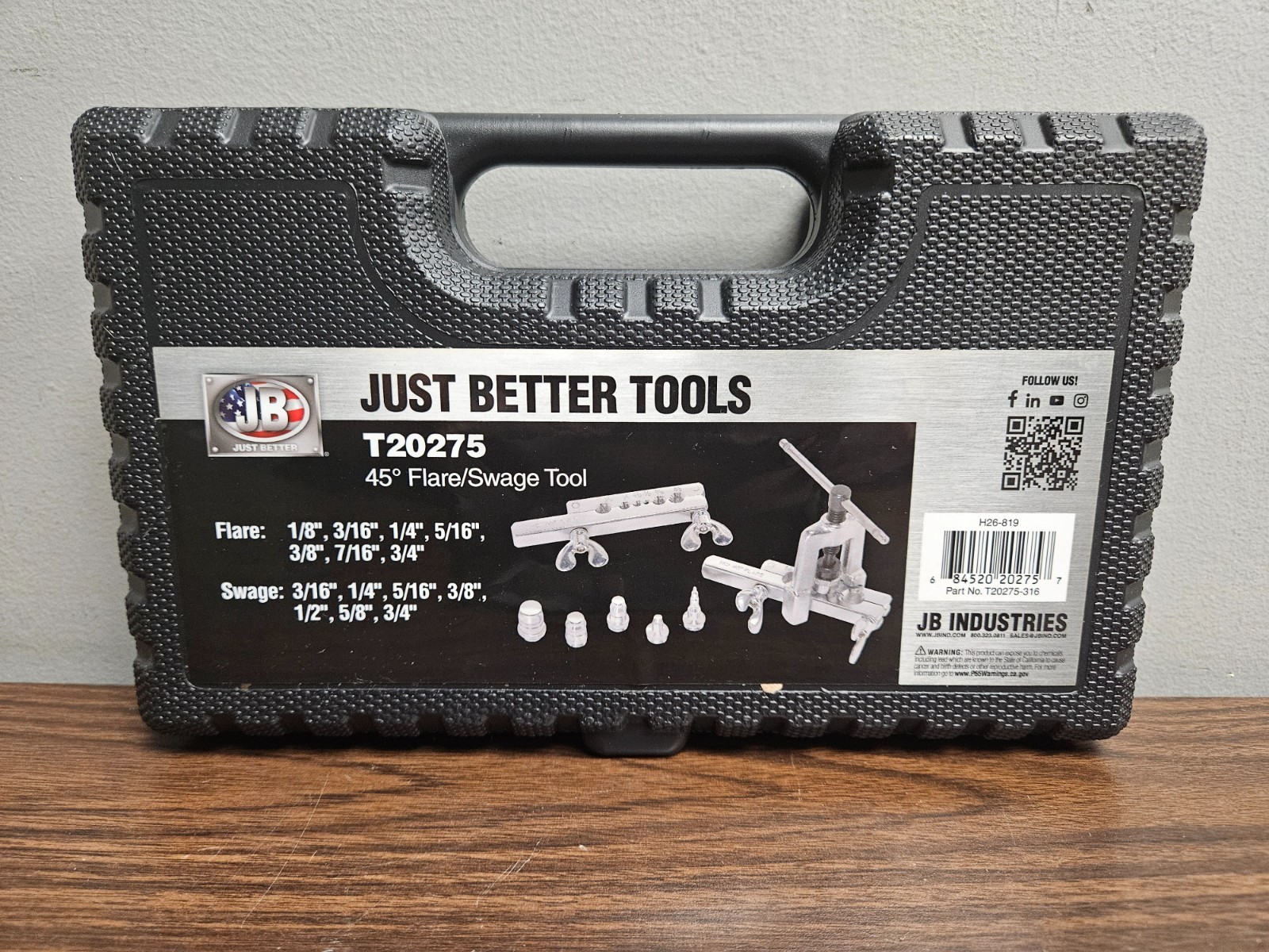 JB INDUSTRIES T20275 45 Degree Flaring/Swage Tool New Open Box
