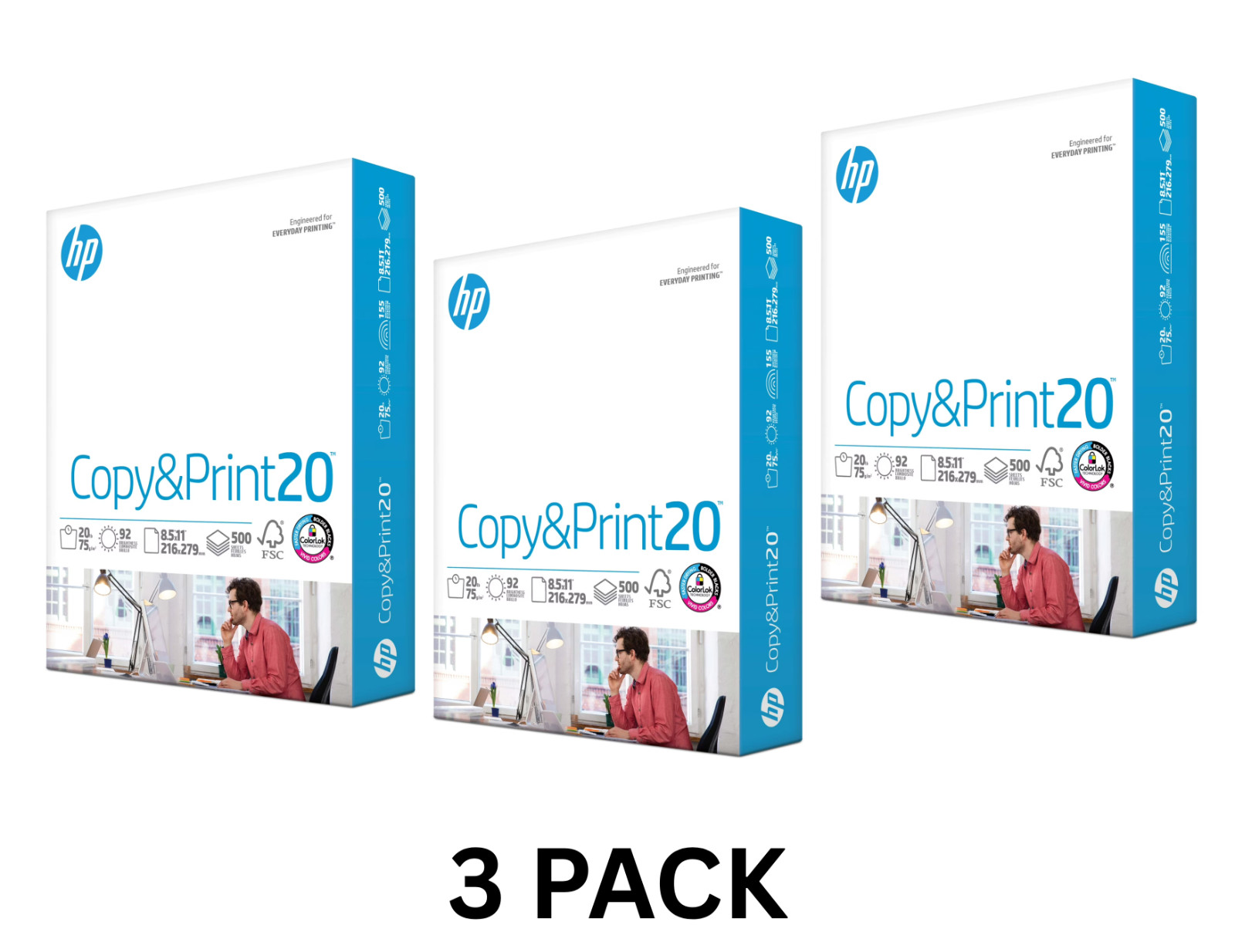 HP Copy & Print20, 20lb, 8.5 x 11, 1 Ream (500 Sheets) (3 Pack)