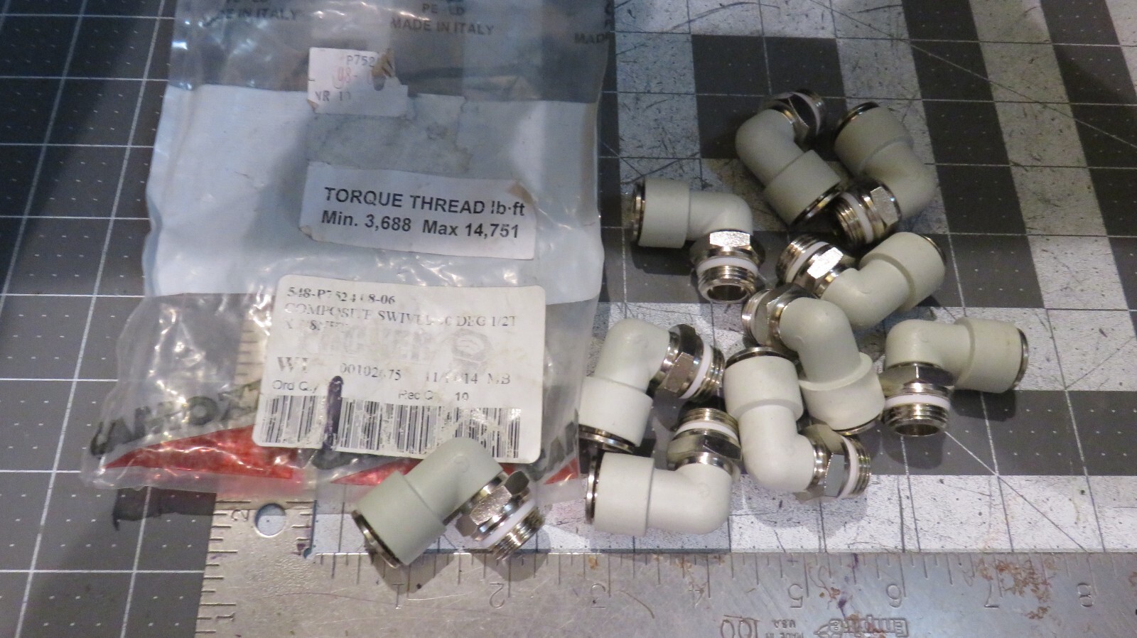 PK of 10 Camozzi 1/2”ODx3/8”NPTF Air Fitting 90 Elbow P7524 06-08 Composite