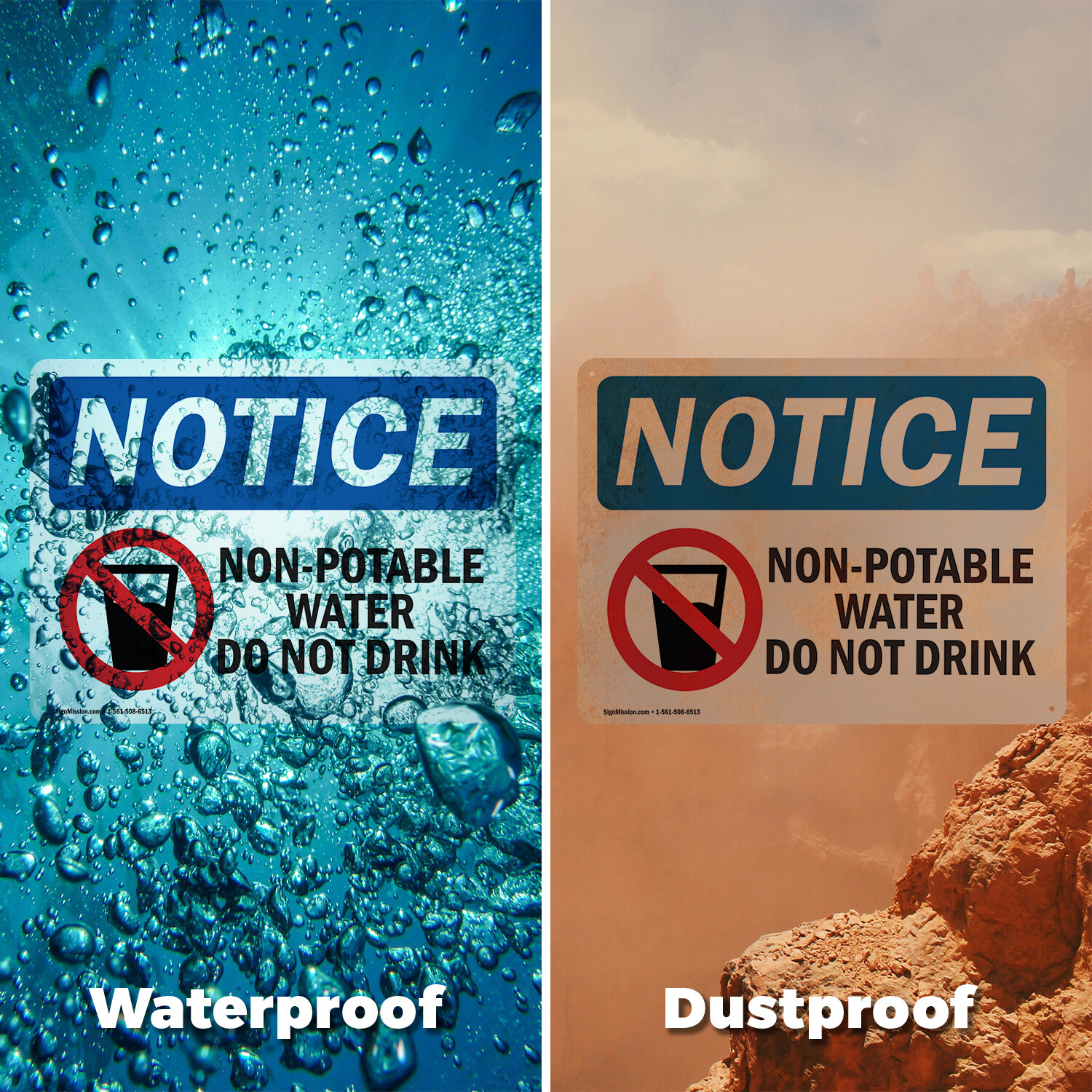 (2 Pack) Non-Potable Water Do Not Drink OSHA Notice Sign Decal Metal Plastic