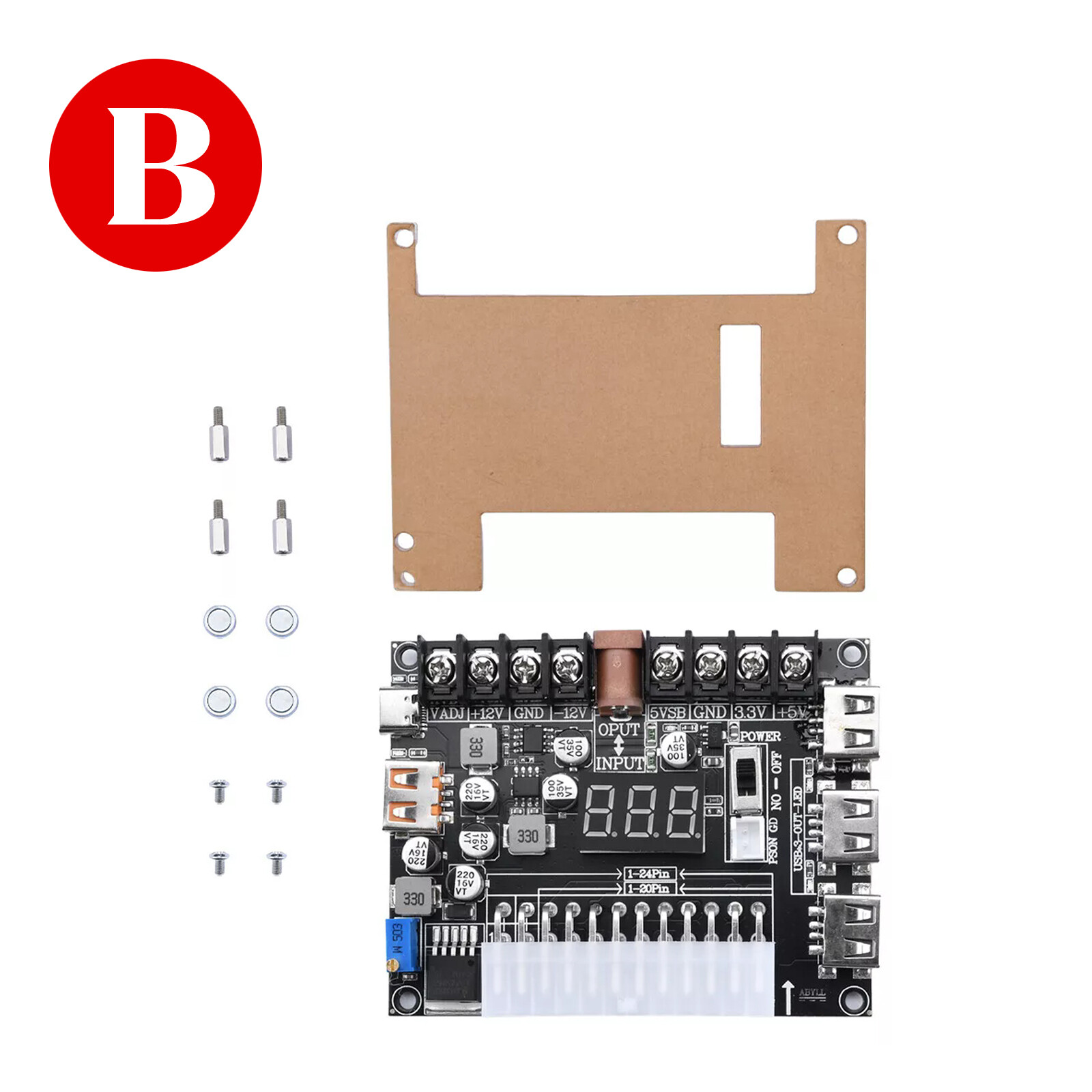 20/24Pin ATX Power Supply Breakout Board Adjustable Voltage Module / Case NEW