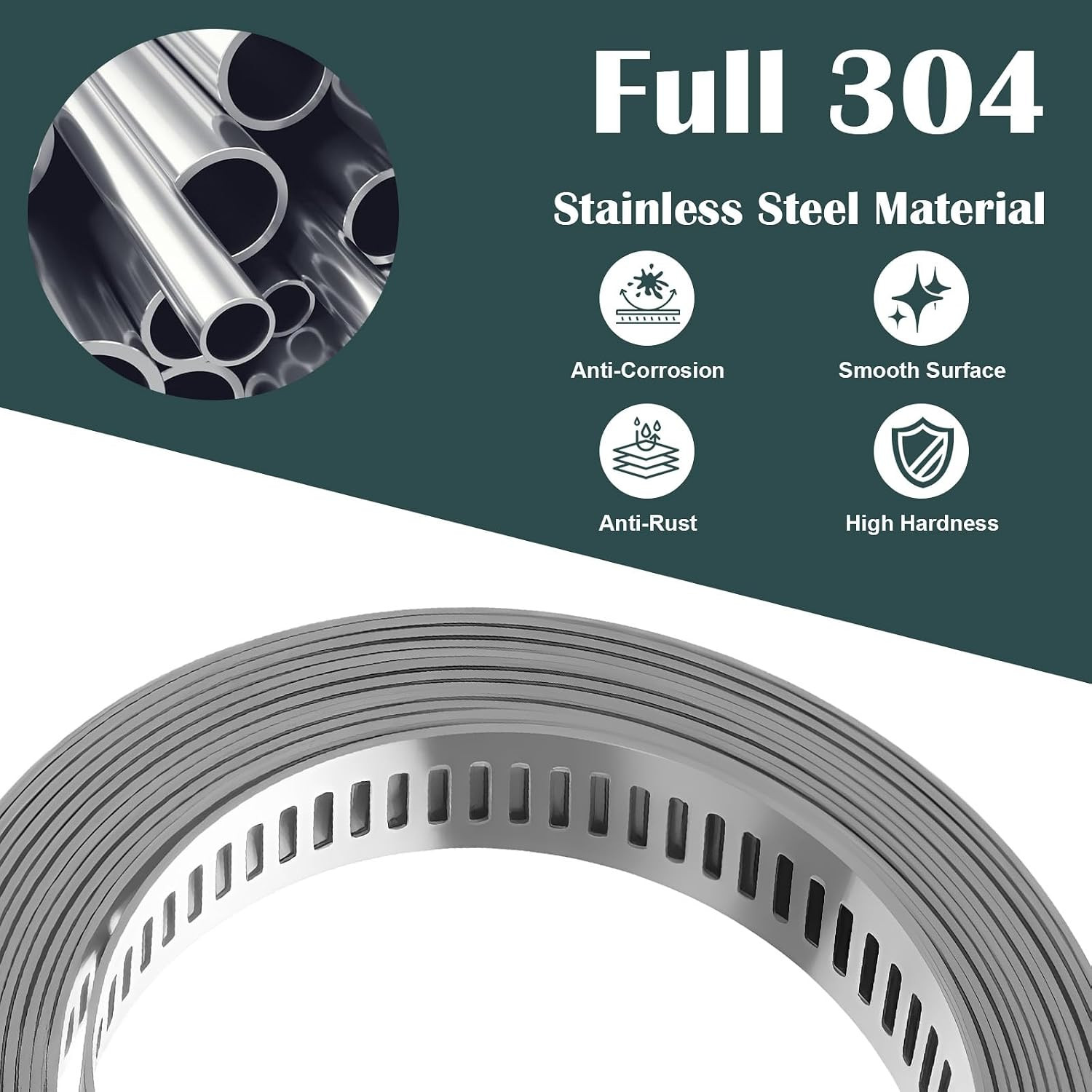 30FT Hose Clamps and 30 Fasteners, Cut-To-Fit 304 Stainless Steel Adjustable