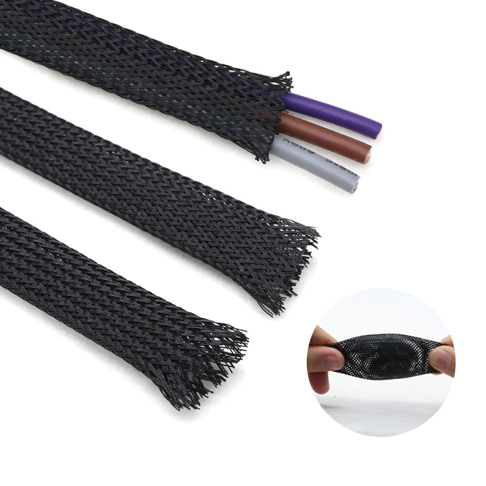 Black Braided Sleeving Wire Loom Tubing Sheathing Cable 2mm-100mm PET Snake Skin
