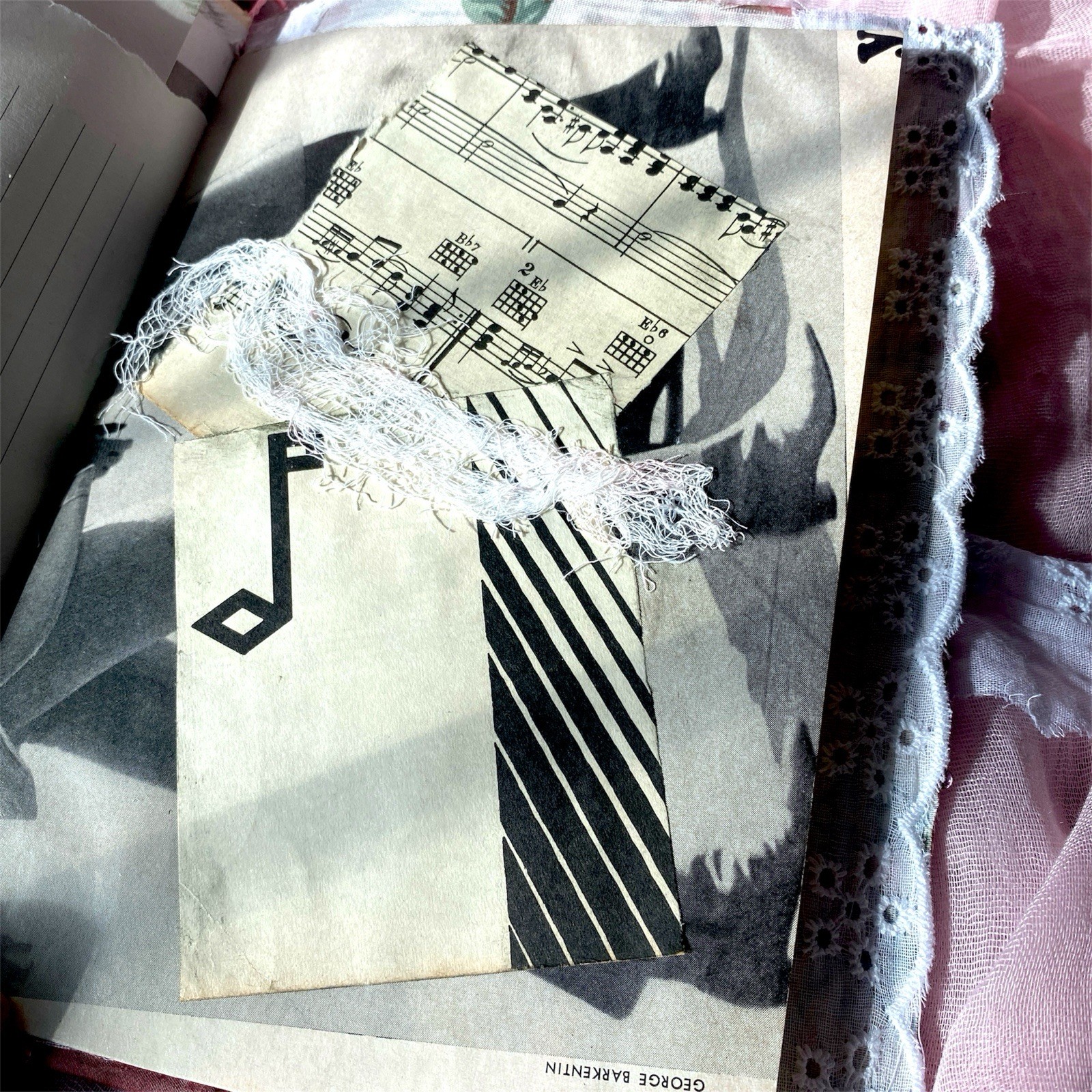 Handmade Vintage Silk Fabric Junk Journal Book Romantic Floral 2 Signatures Lace