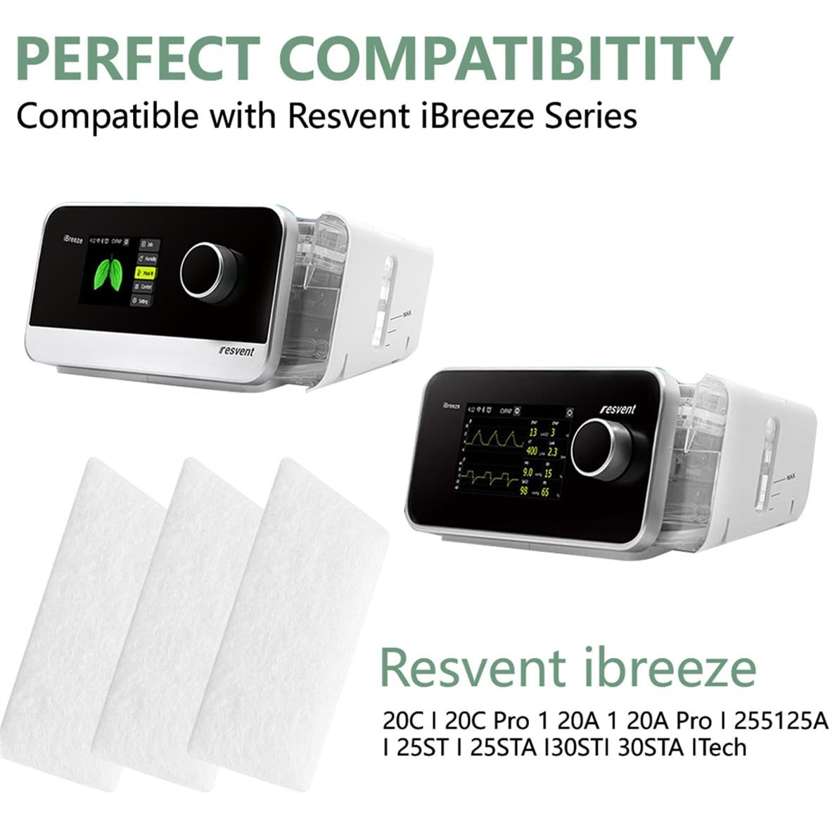 Resvent iBreeze CPAP Filters 20 Pack Disposable Standard 1.9 x 0.8in, White