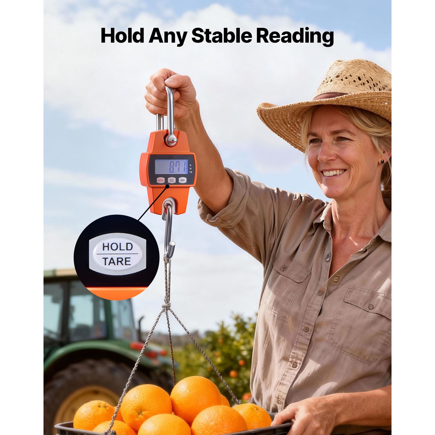 Uimoso Digital Crane Scale 660 lbs/300 kg Portable Hanging Scale Orange