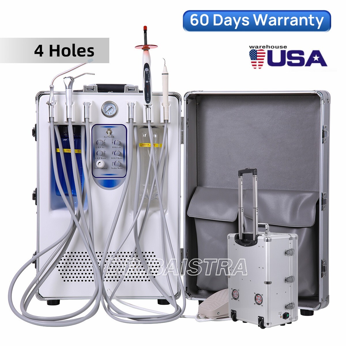 Mobile Portable Dental Delivery Unit Suction Syringe Air Compressor Scaler 4Hole