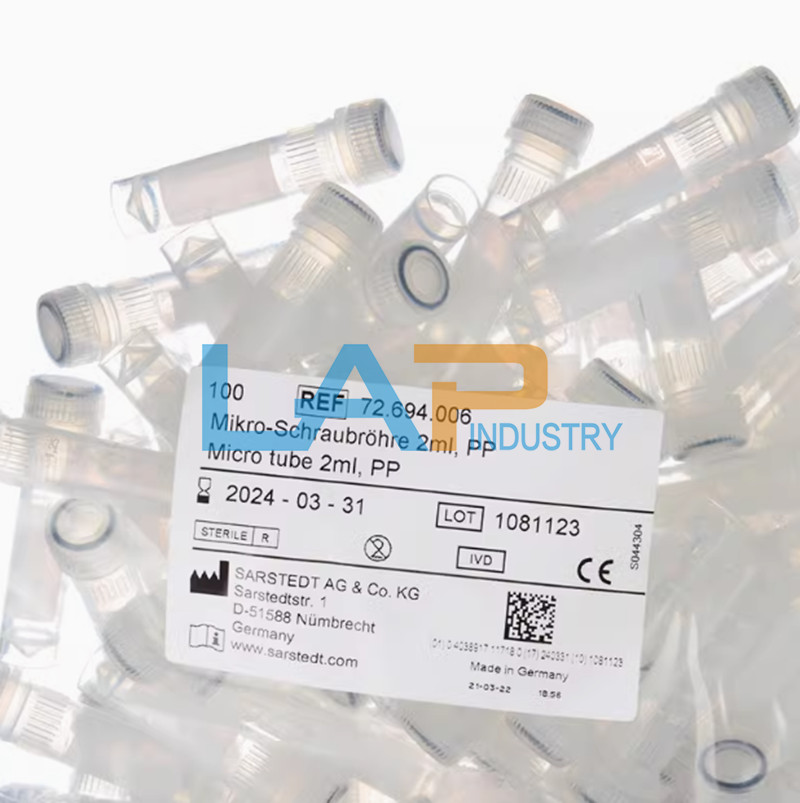 QTY:100 NEW FOR 2ml sterilized rotating cap rack mounted test tube 72.694.006