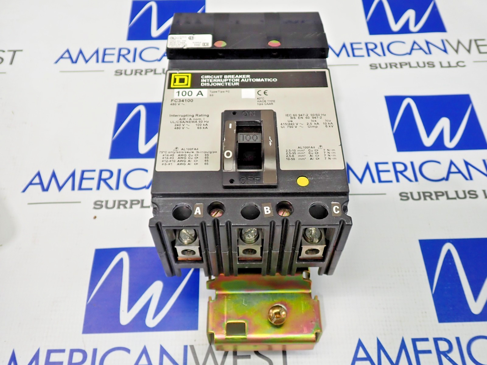 Square D FC34100 3 Pole 100 Amp 480 Volt 65kA I-Line Circuit Breaker – Tested
