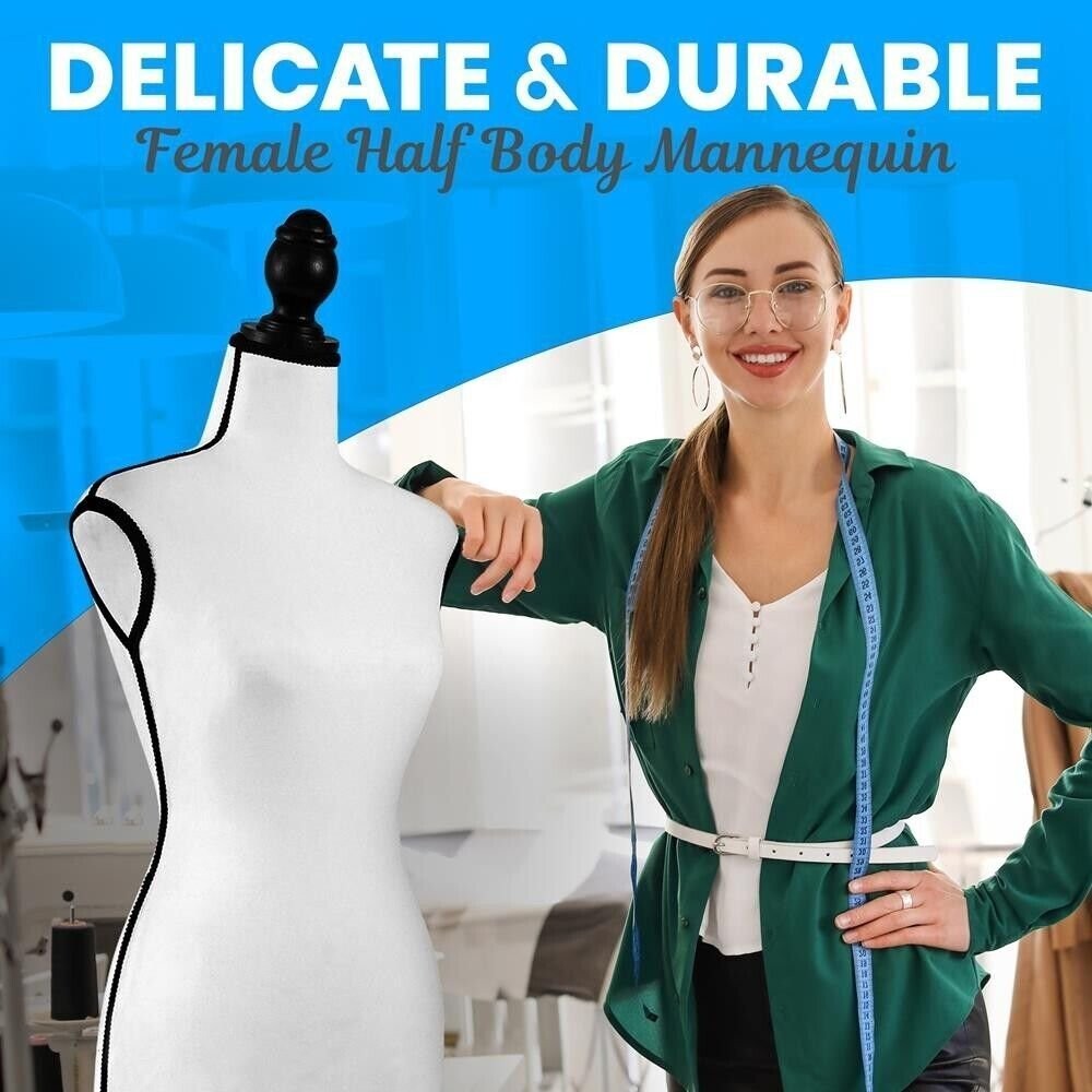 SereneLife Durable Stand Female Torso Mannequin Body (White, Foam and MDF Wood)