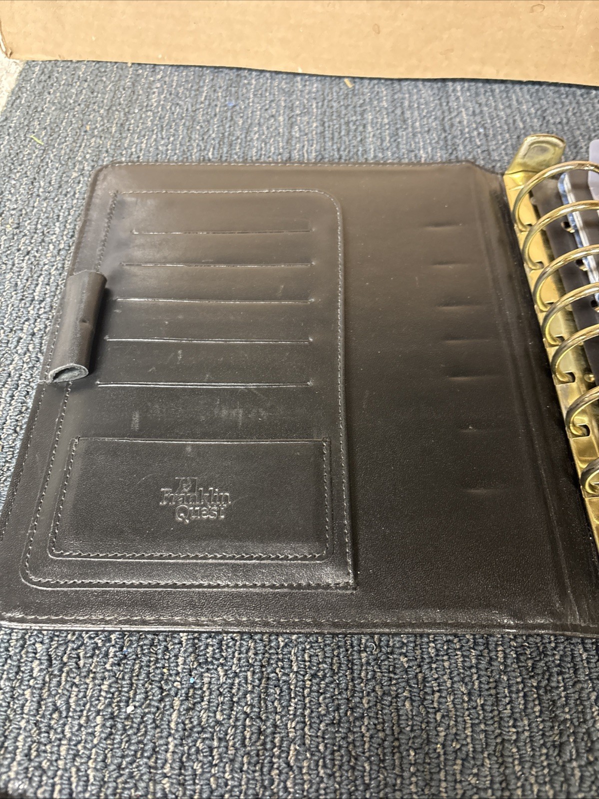 Franklin Quest Black Classic Full Grain Leather Open Binder Day Planner
