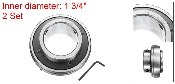 2pcs Ball Bearing Insert, Chrome Steel Gcr15 UC209-28 Bore 1 3/4″ Set Screws