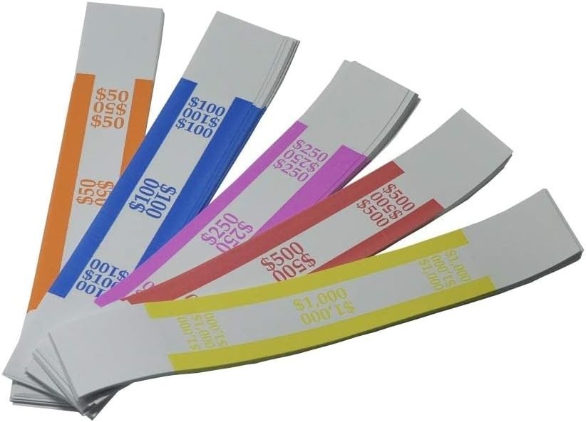 250 Assorted Currency Strap Packs – Self-Adhesive Money Wrappers for Efficiency
