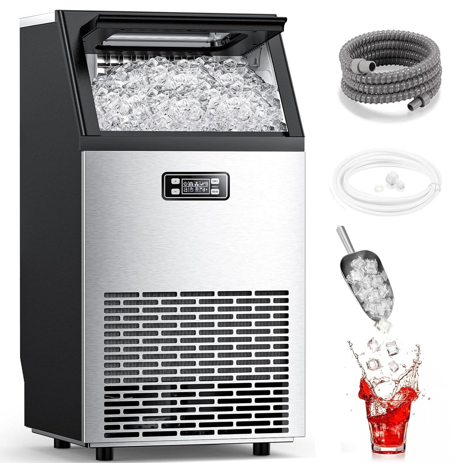 Commercial Ice Maker Machine 100Lbs/24H, Stainless Steel Undercounter Ice Maker