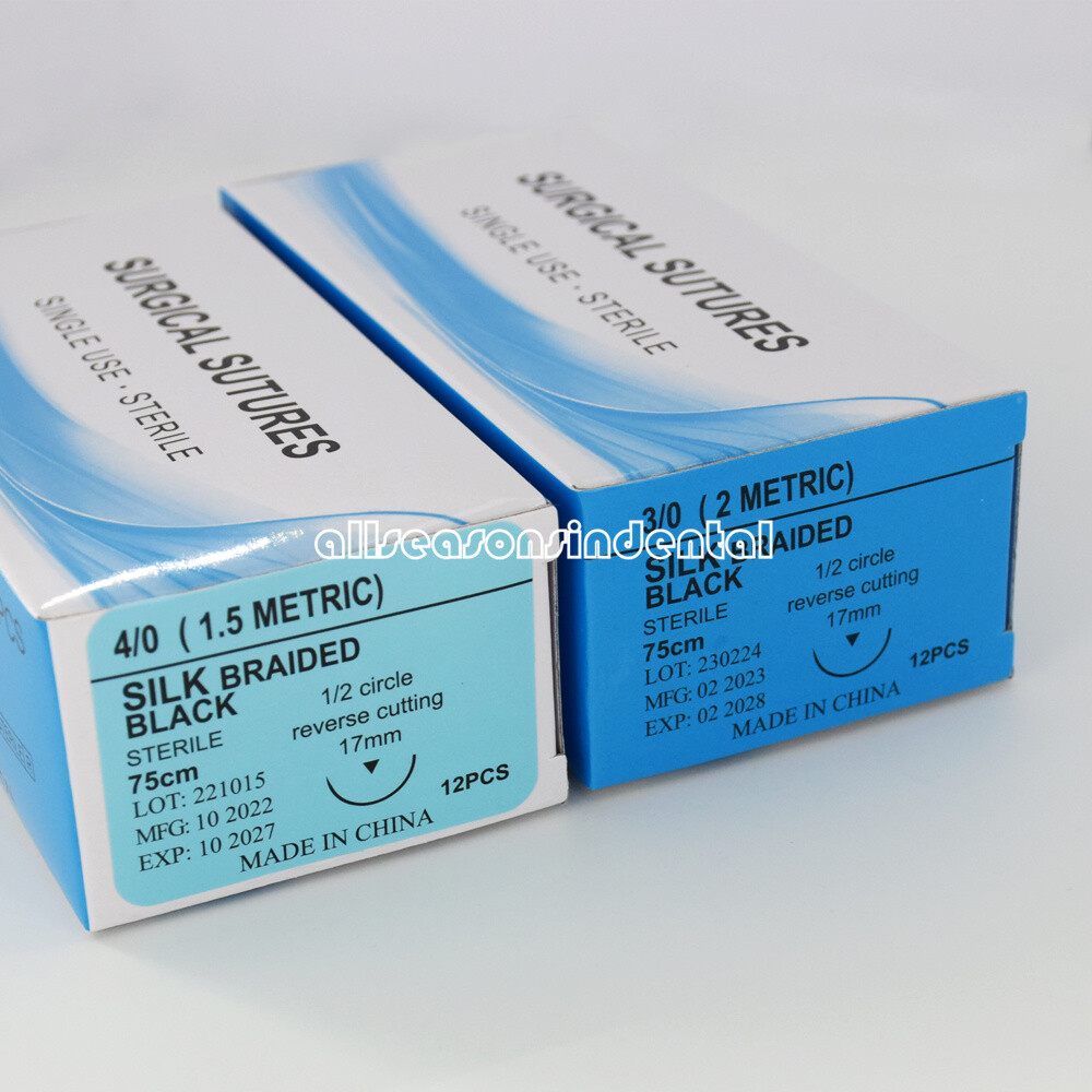 12 Pcs/Box Dental Surgical 3/0 Suture Silk Braided Non Absorbable Suture 75cm