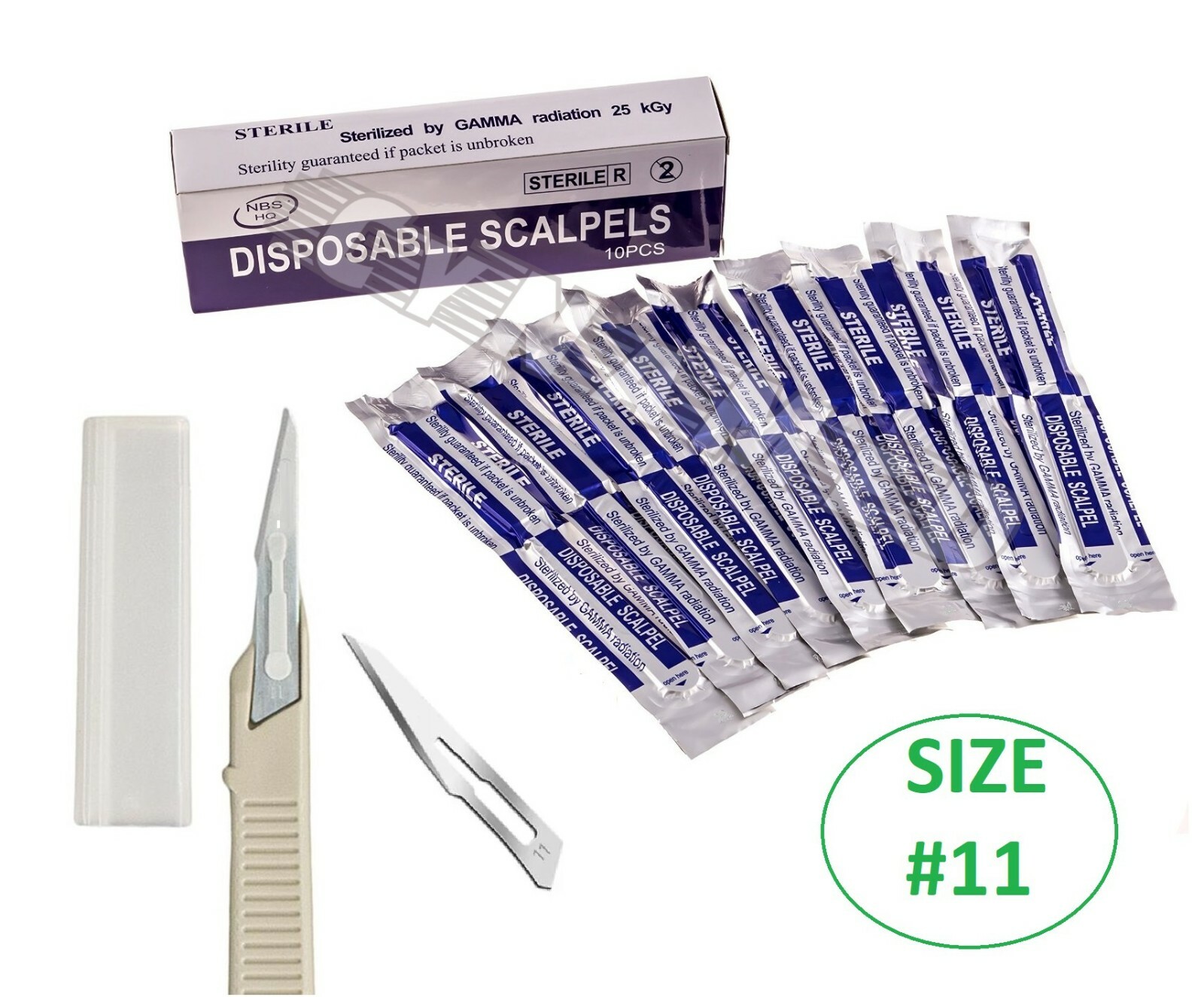 Disposable Scalpel Blades No.11 With Plastic Handle ( Box of 10 ) Sterile