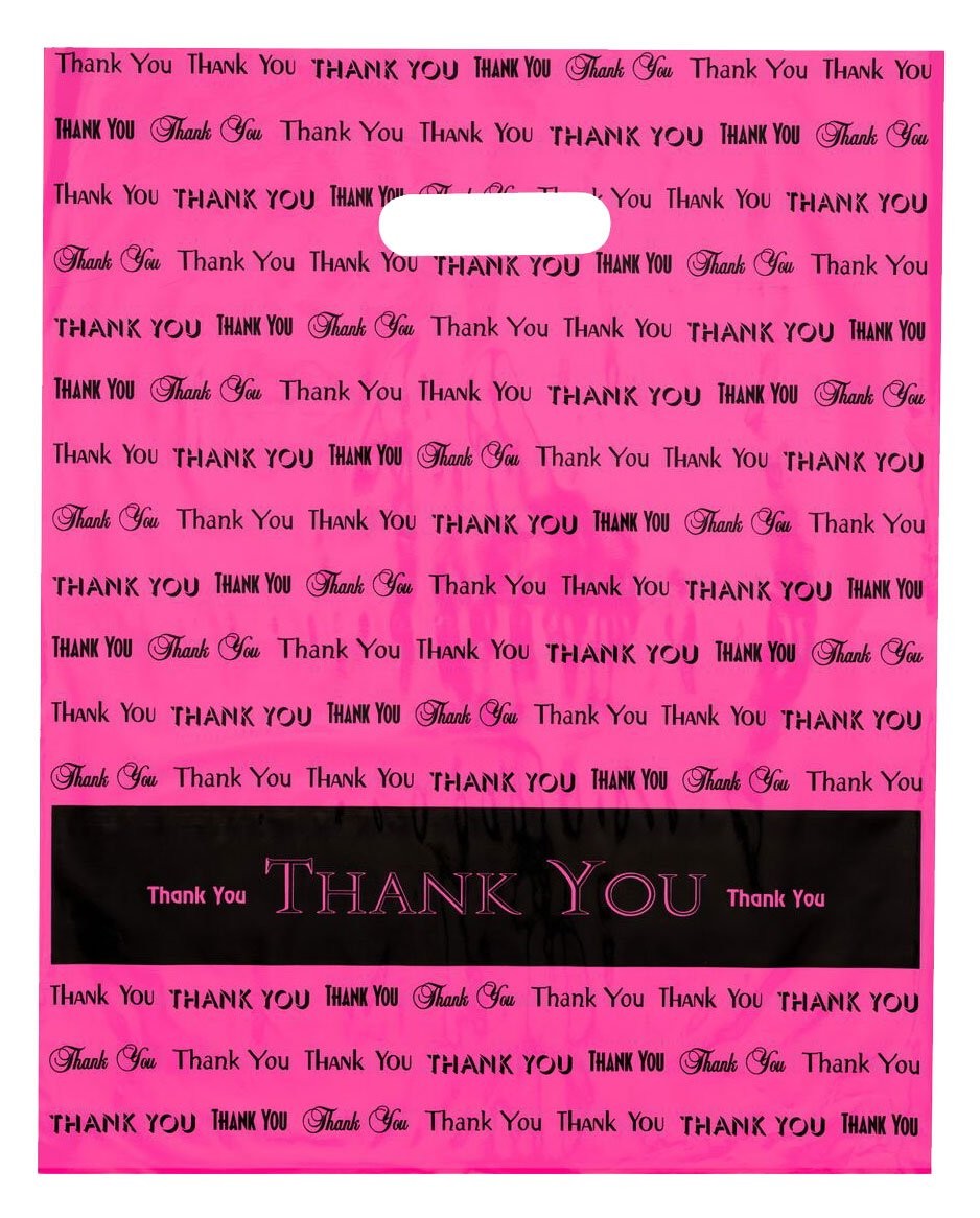 12×15 Hot Pink “Thank You” Die Cut Handle 50 Count (Pack of 1),